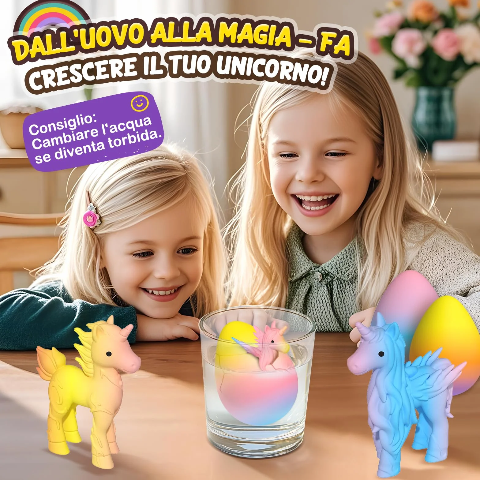 Uova Arcobaleno che Si Schiudono con Unicorni per Bambini - 6 Giocattoli Unicorno per Ragazzi e Ragazze, Idee Regalo per Pasqua o Compleanno per Bambini dai 3+ Anni - Regali per Bambine di 3 4 5 6 7 8