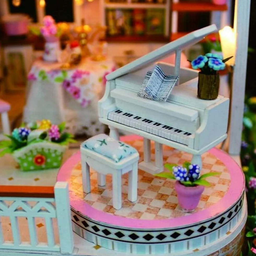 Generico Kit per Casa delle Bambole in Miniatura con Mobili in Legno E Luce LED Miniature da Costruire