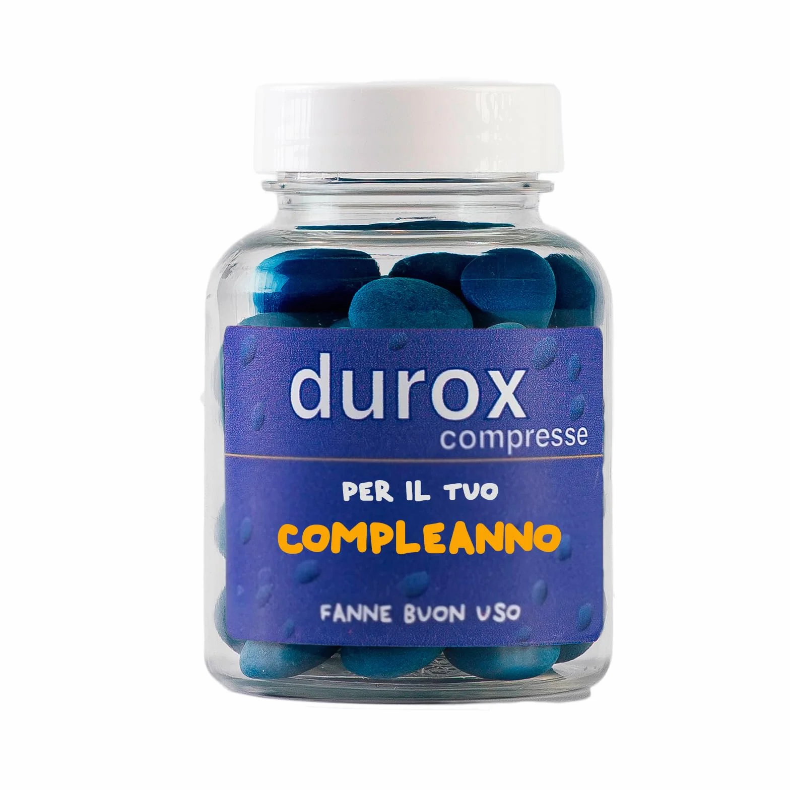 DUROX Compresse Blu Compleanno – Scherzo Wiagras Goliardico per Compleanno Uomo – Idea Regalo Divertente per Compleanno – Confetti Blu al Cioccolato – FANNE BUON USO – Confezione Simpatica