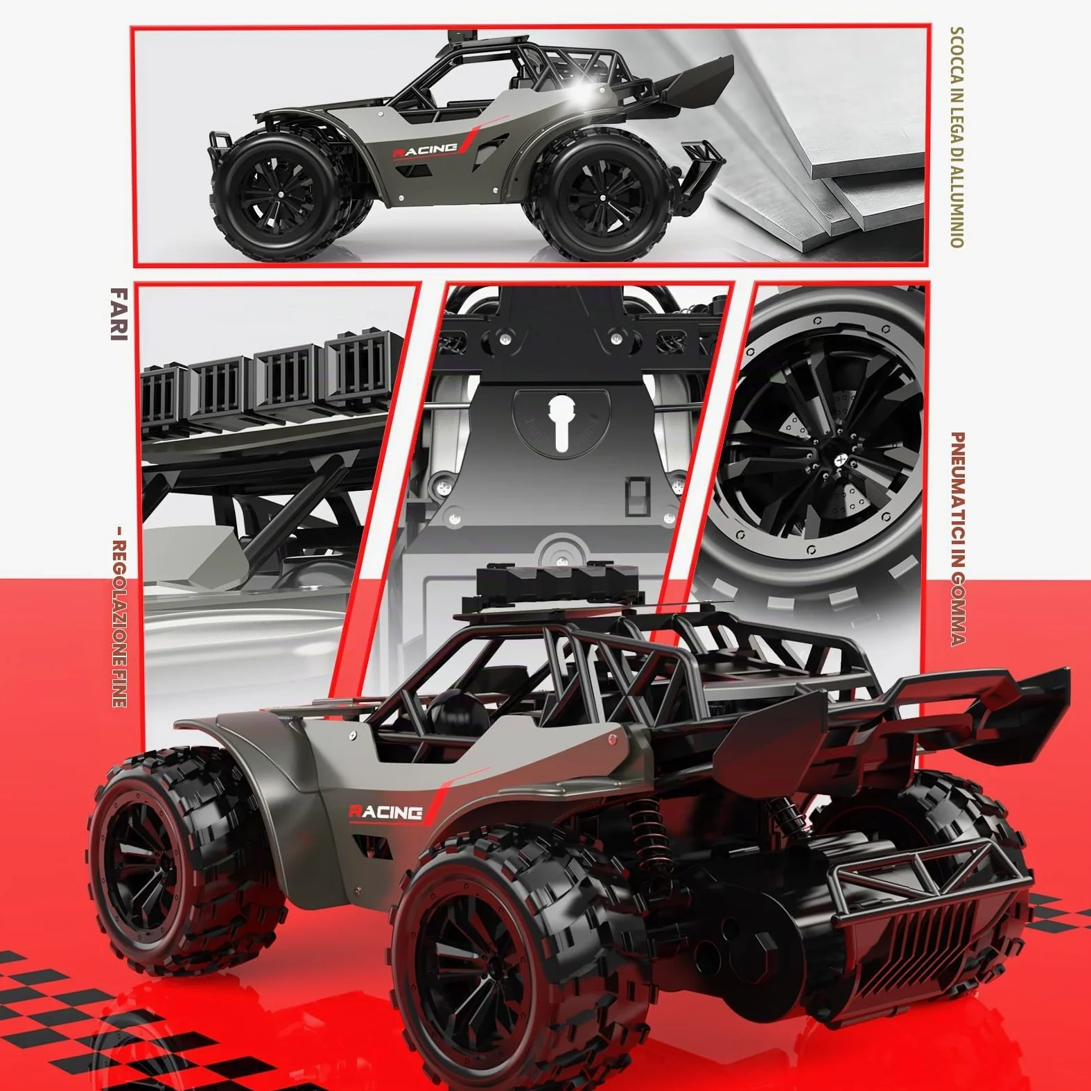 Macchina Telecomandata 2,4GHz Guscio Metallico Auto Telecomandata con Luci Due Batterie di 50 minuti Alta Velocità 20KM / H RC Auto Camion Telecomandato, Regalo Compleanno Natale