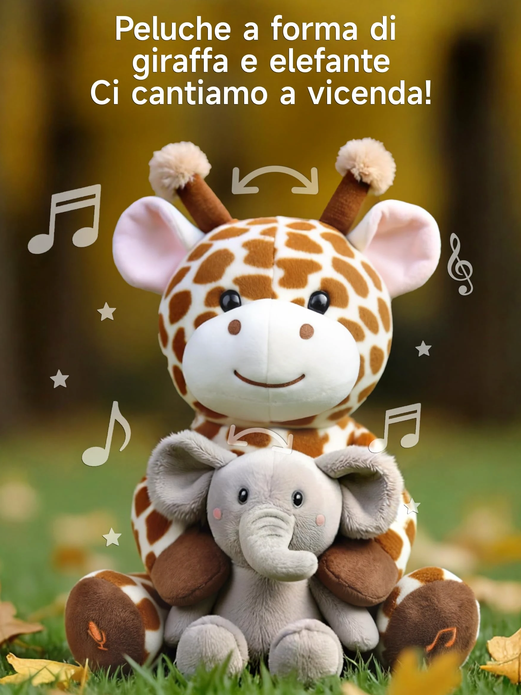 TUMAMA KIDS Giocattoli Interattivi di Peluche per Bambini Giraffa ed Elefante che Parlano e Cantano, Giocattolo che Ripete ciò che dici, Giocattolo Musicale Elettronico Interattivo per Bambini Regalo