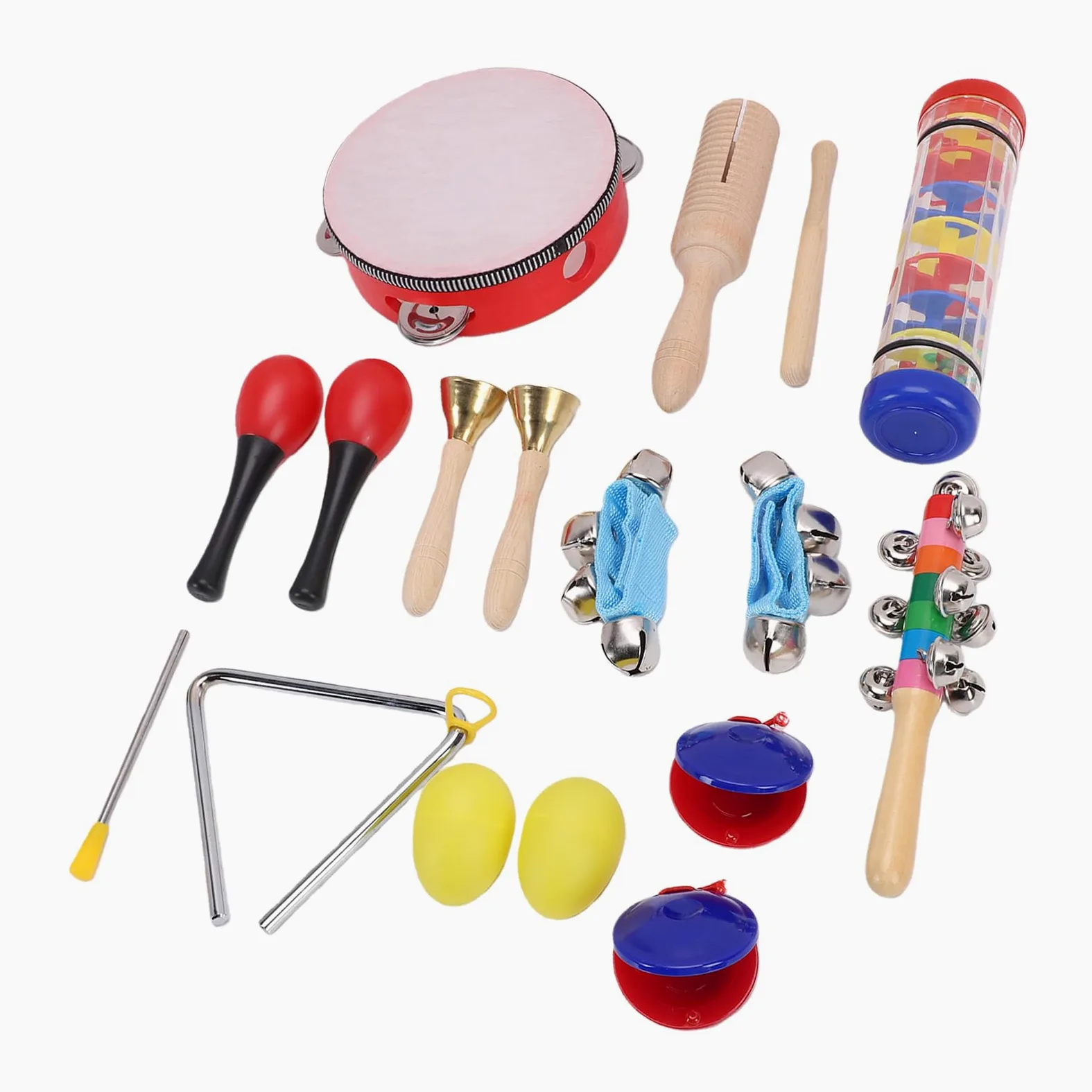 Aramox Set di Strumenti a Percussione Strumenti Musicali con Legno di Faggio ABS e Acciaio Inossidabile 10 Tipi Tamburello da 6 Pollici Maracas Shaker per Uova per l'apprendimento del Ritmo