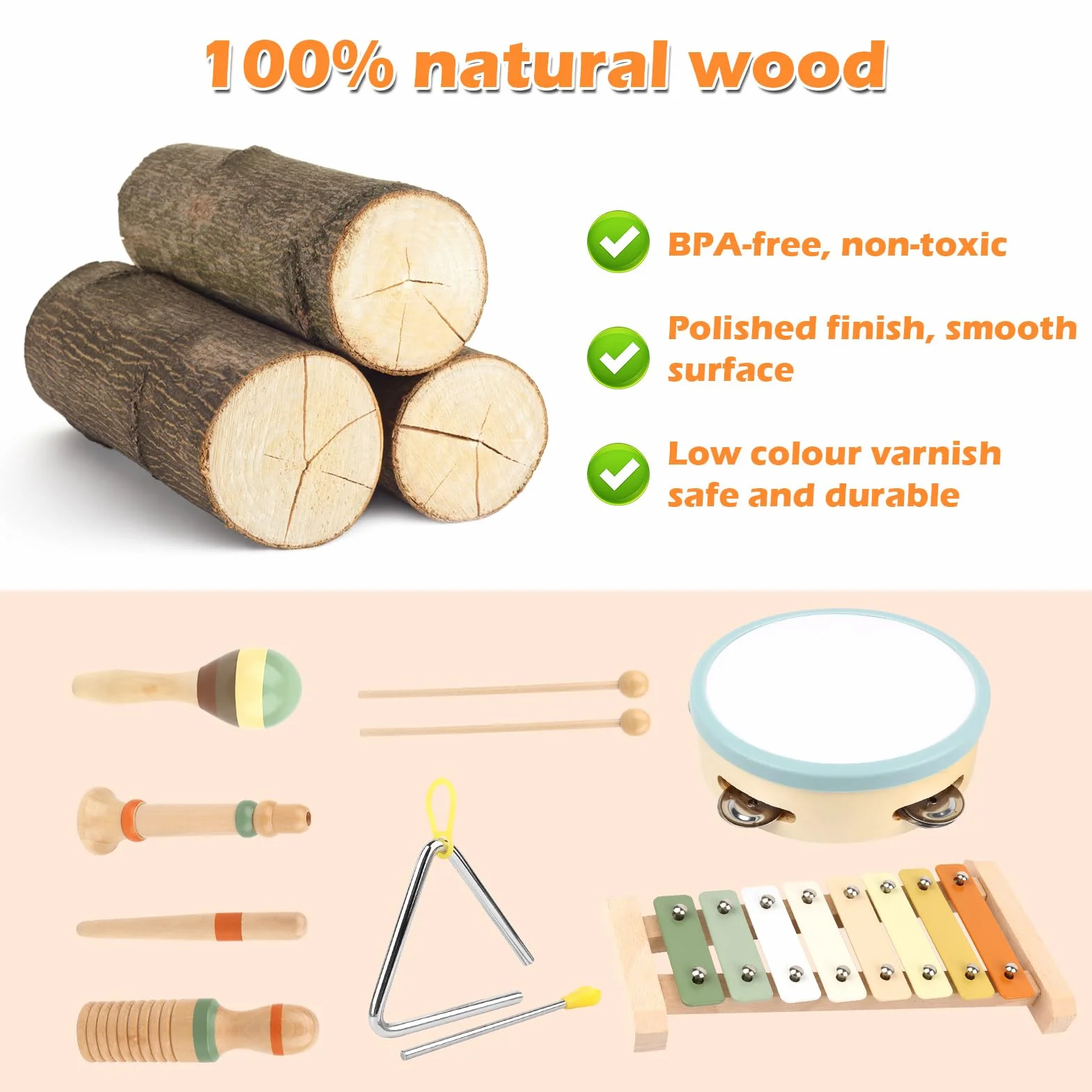 Strumenti Musicali Bambini, 6 in 1 Giochi Legno Montessori Sensoriale, Strumenti Musicali Percussioni in Legno - Tambourine Percussioni per Bambini con Tamburo, Xylophone , 3 4 5 6 Anni