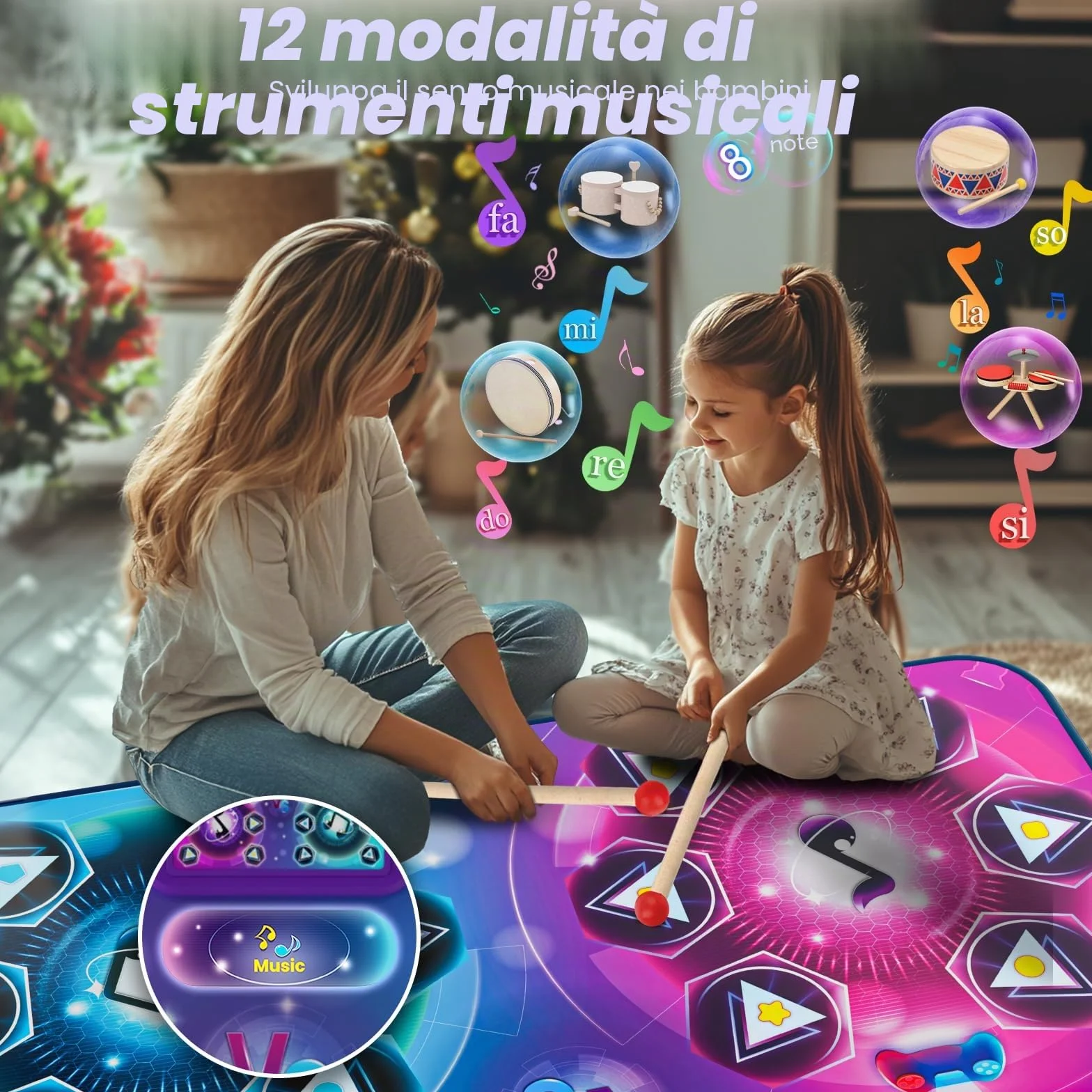 Tappetino da Ballo Ricaricabile Doppio Giocatore Extra Large 150x97 cm LED