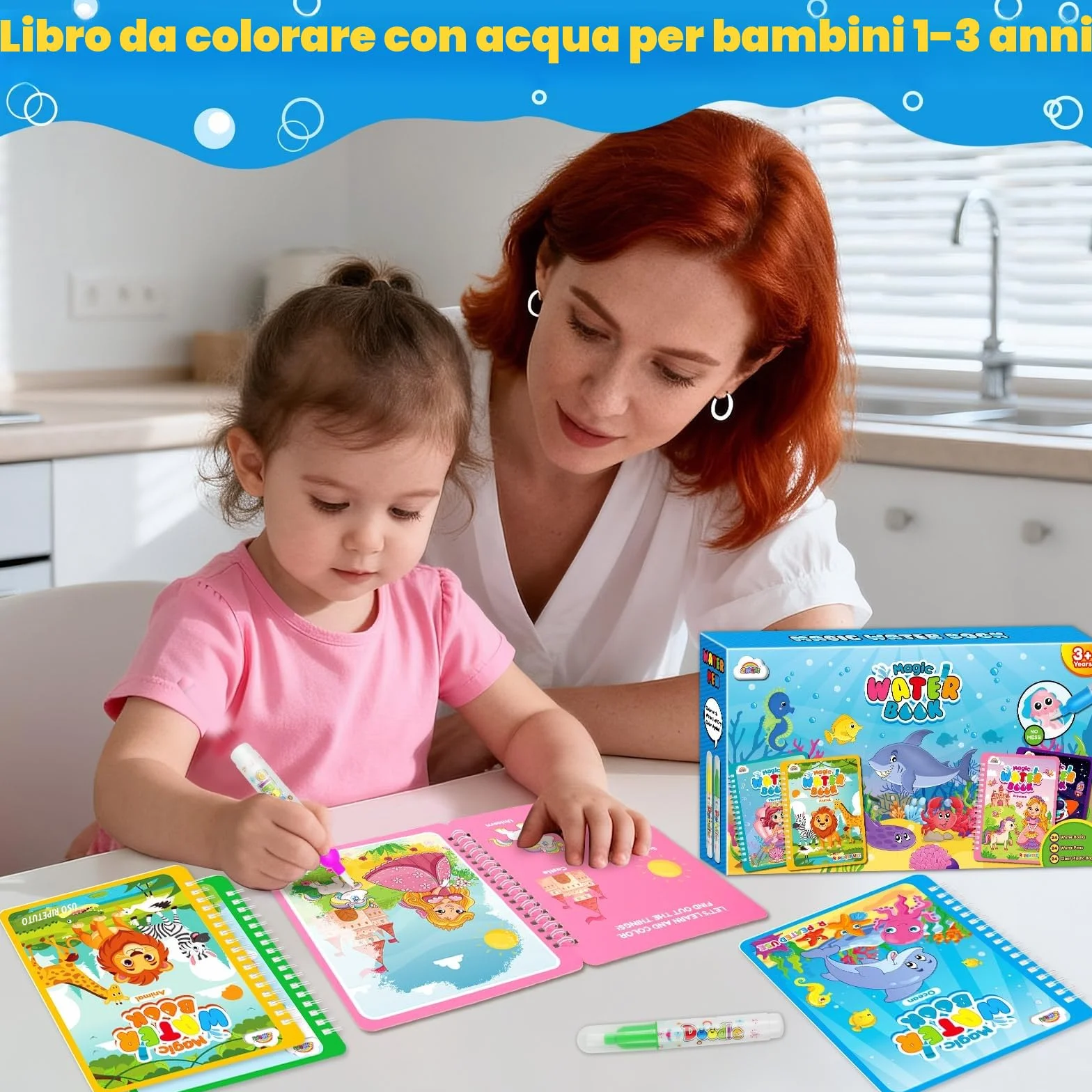 ZMLM 24 Libri da Colorare con acqua gadget compleanno bambina bambino bambini, Riutilizzabili mini libri da colorare Magico Pittura per di 4-8ann regalini fine festa compleanno bambini (24Classica)
