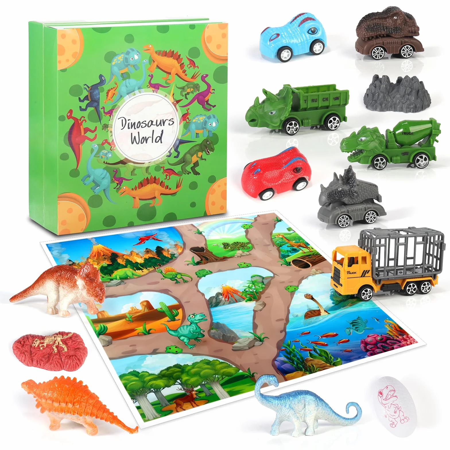 Calendario avvento 2025, Calendario dell'Avvento dei Dinosauri per Bambini - 24 Giorni di Sorprese con Mappa, Dinosauri, Uova e Veicoli, Giocattoli Educativi per bambini a partire dai 4 anni in su