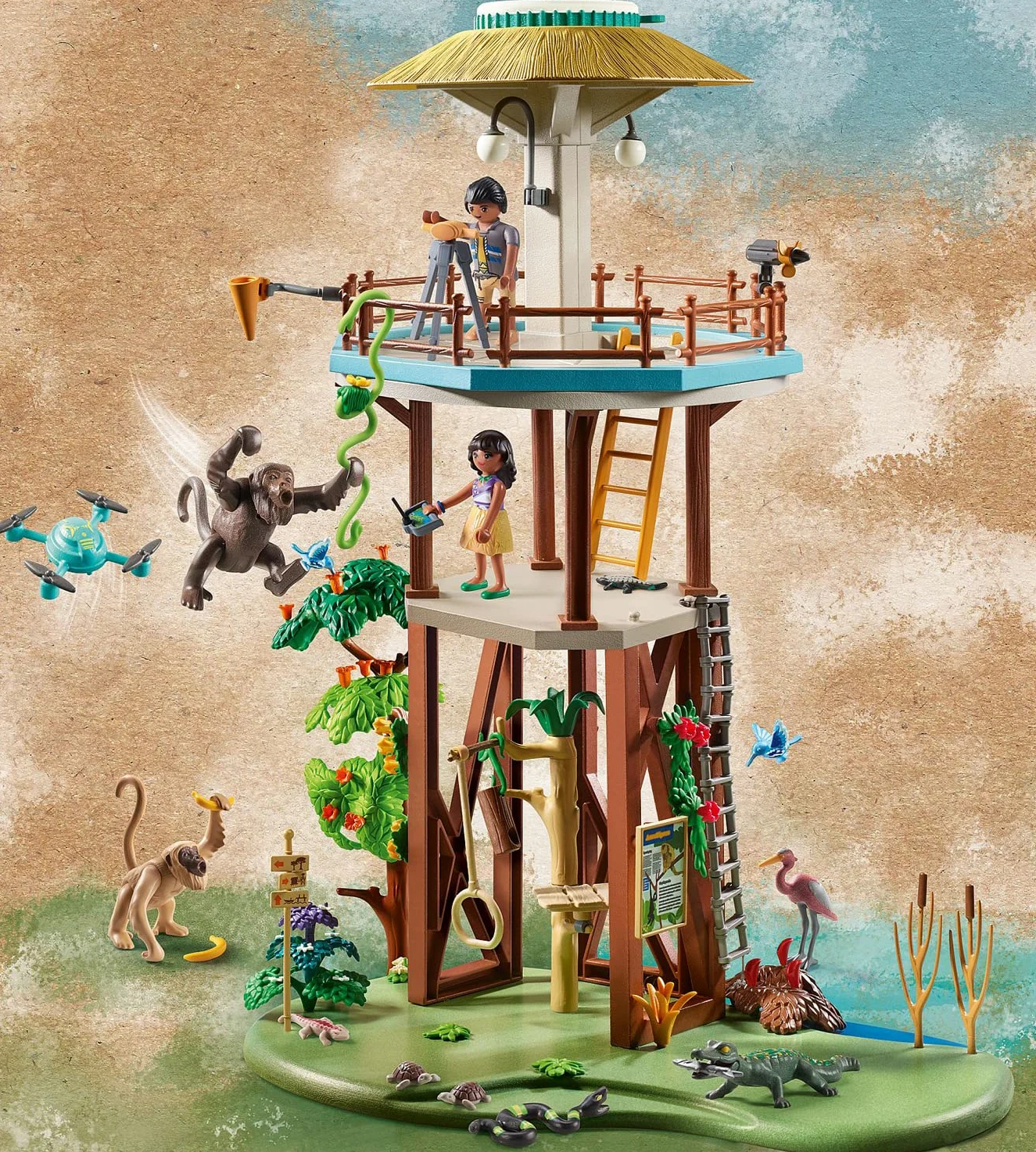 PLAYMOBIL Wiltopia 71008 Centro di osservazione Animali dell'Amazzonia, con Bussola e Animali Giocattolo, Giocattolo Sostenibile per Bambini dai 4 Anni in su