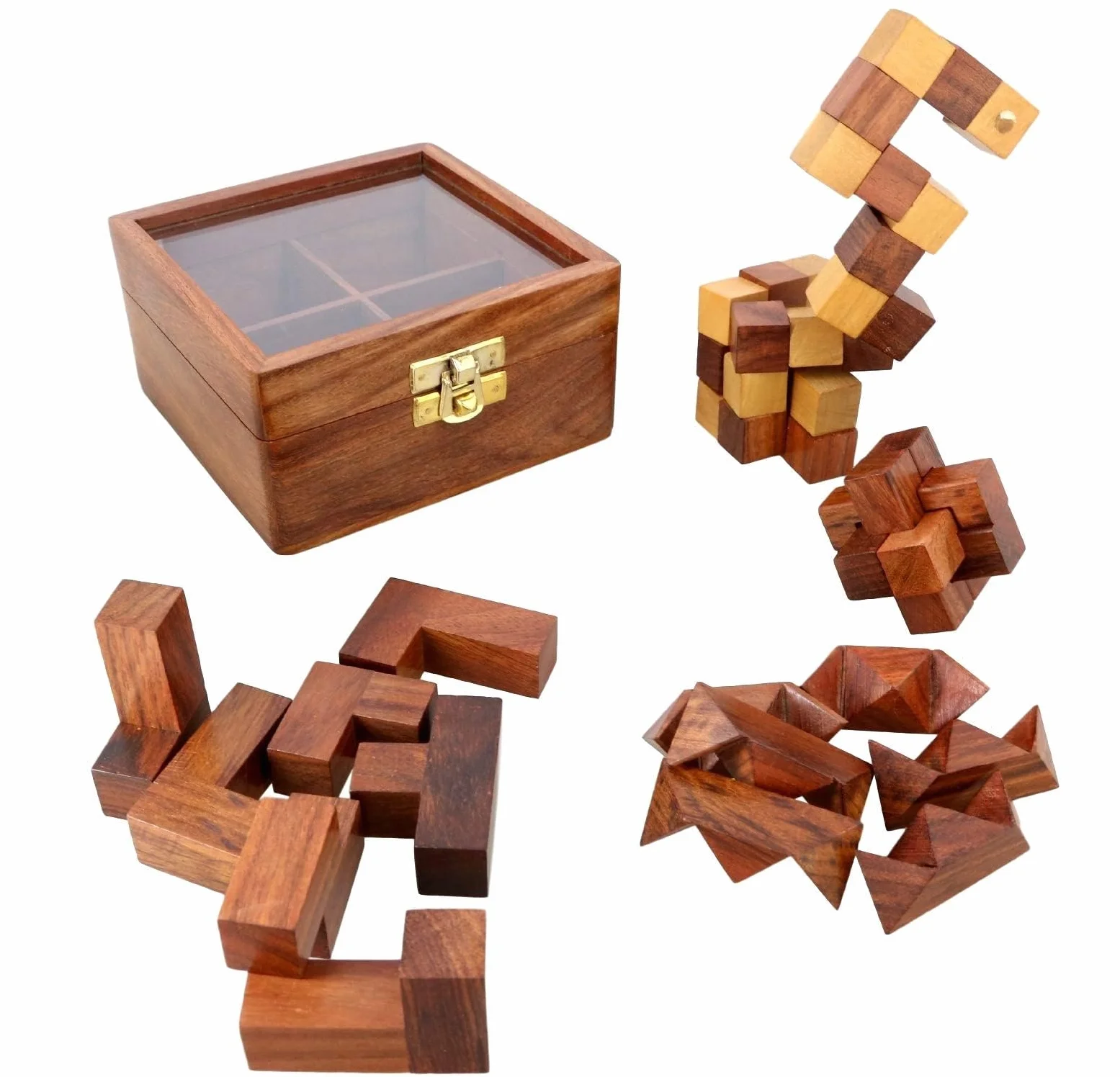 Ajuny Set di Giochi di Puzzle in Legno - Rompicapo 3D Impegnativi per Adolescenti e Adulti con Scatola Portaoggetti Decorativa per Test del QI Regali di Gioco Fatti a mano