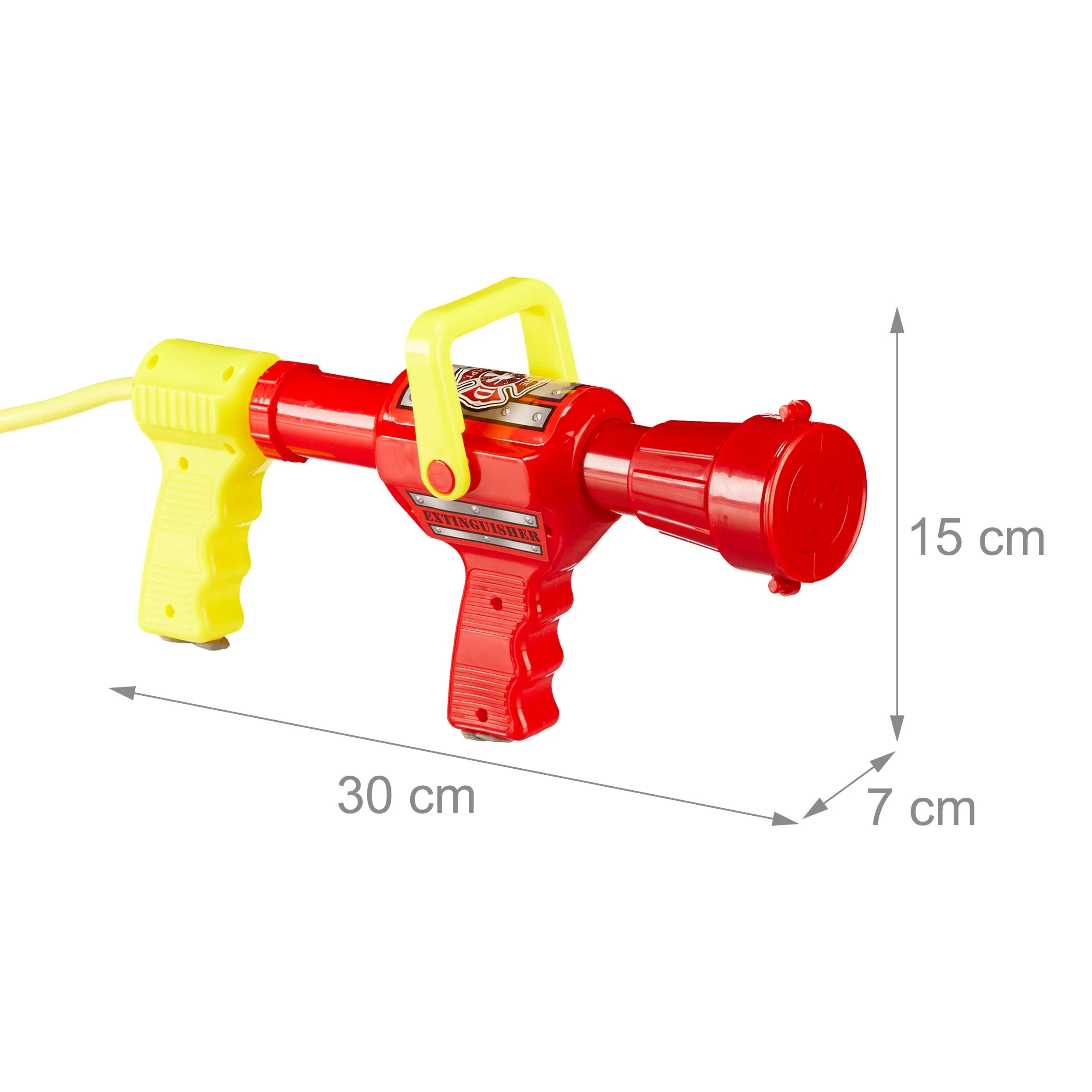 Relaxdays 10x Fucile ad Acqua da Pompieri, Serbatoio da 2,5 L, Gittata di 5 m, Zaino Antincendio per Bambini, Rosso-Giallo