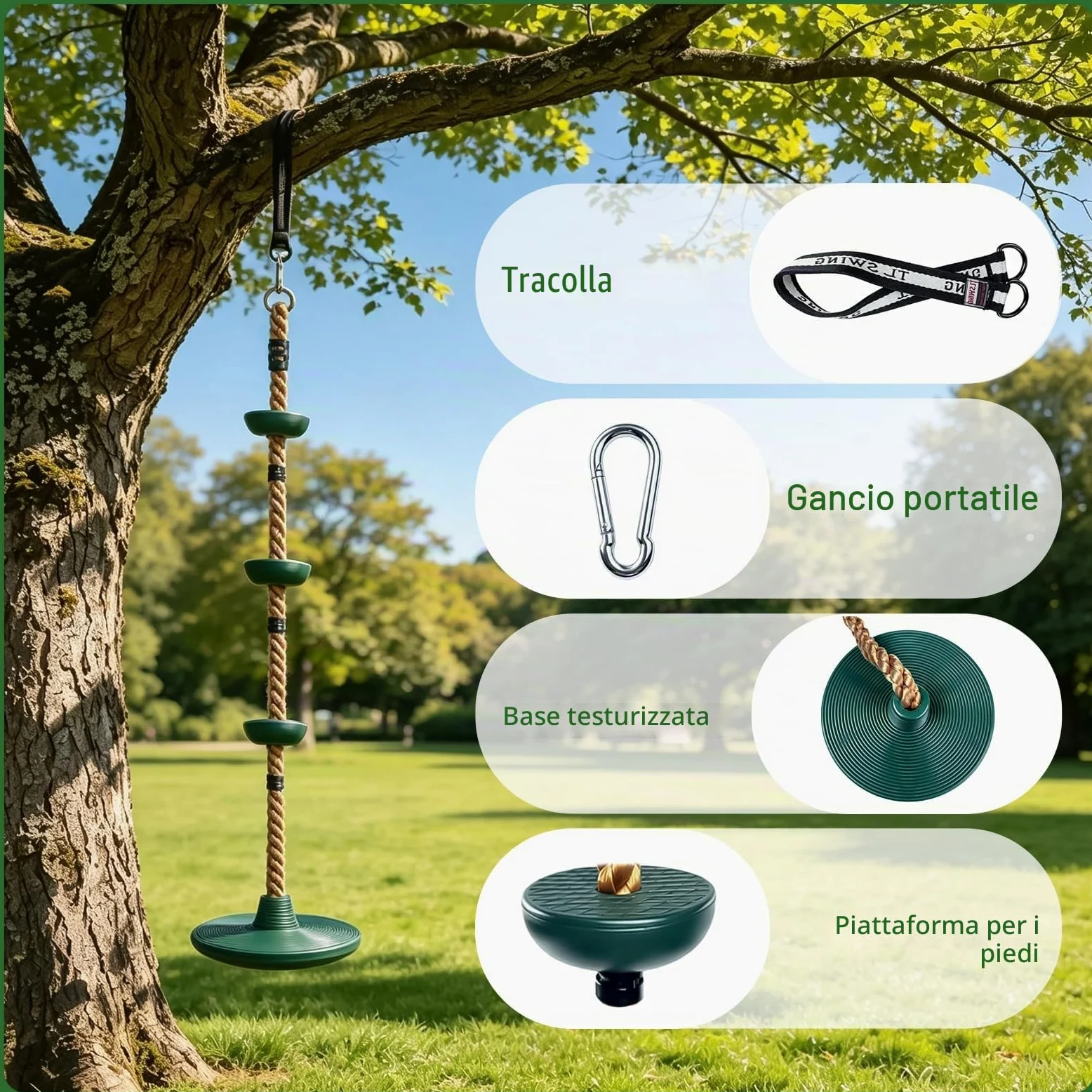 Altalena per Bambini, Altalena da Giardino per Interno ed Esterno Corda per Arrampicata per Bambini con Corda Regolabile Carico Massimo 200 Kg
