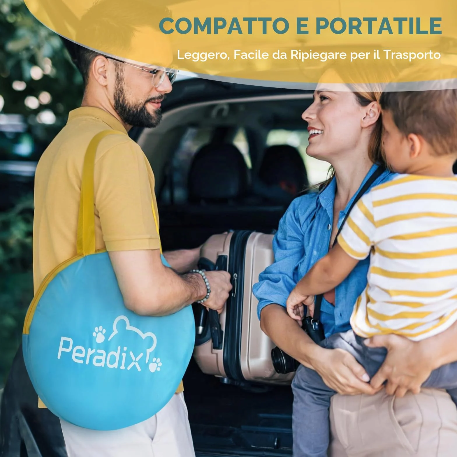 Peradix Piscina per bambini 4 in 1, con protezione dai raggi UV, tenda da spiaggia con zanzariera, tenda da gioco portatile, per la protezione solare estiva per anni (blu e giallo)