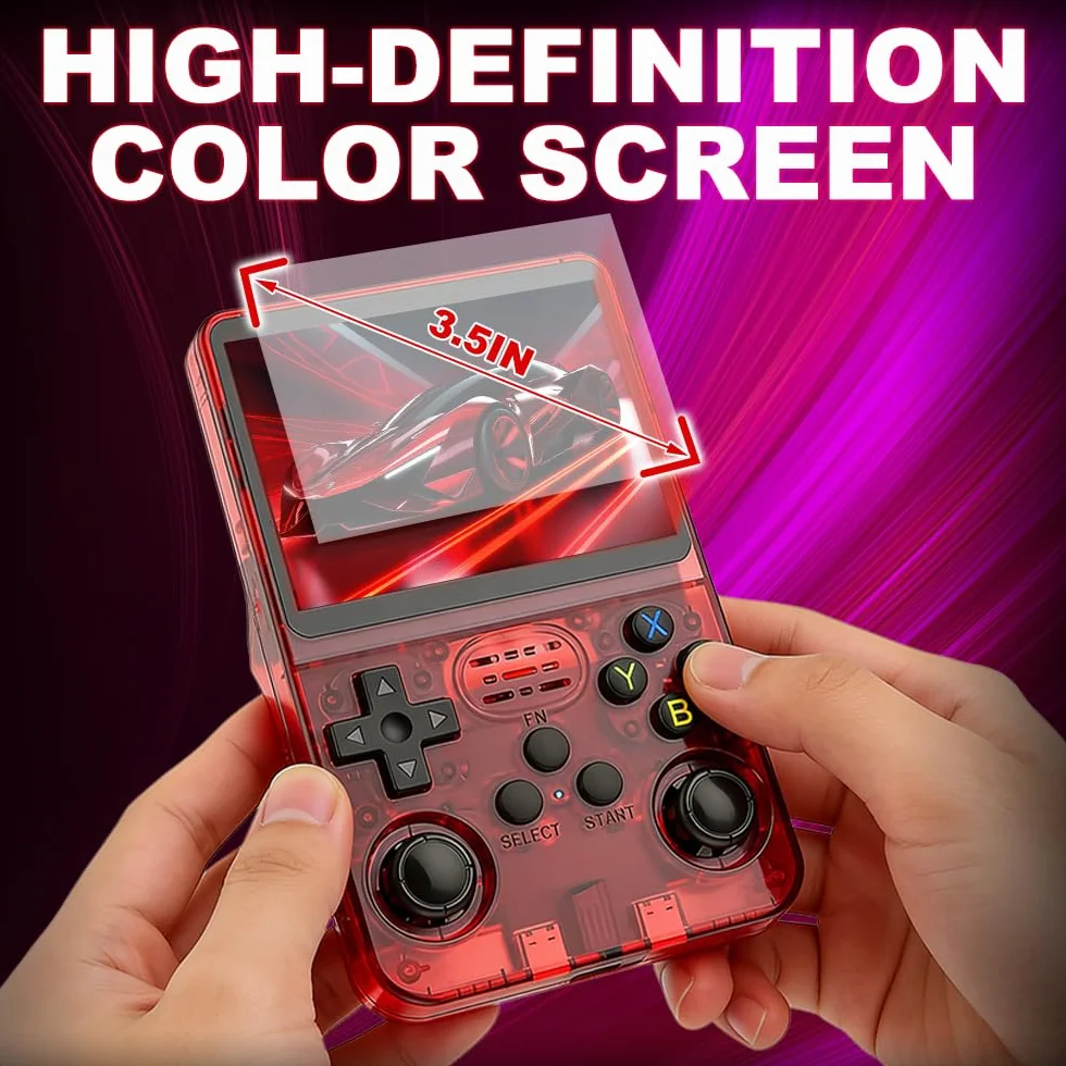 R36s - Console da gioco portatile retrò con display da 3,5 pollici, scheda TF da 64 GB e 15.000 giochi classici, console portatile R36s (rosso)
