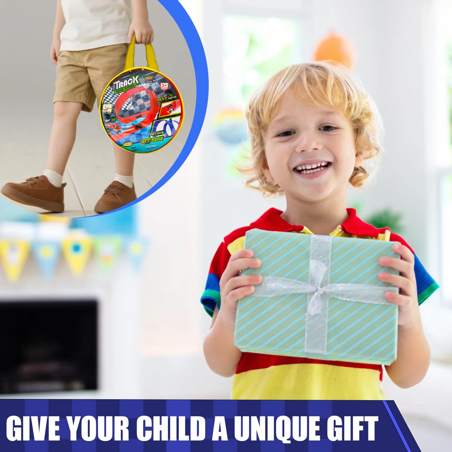 Pista Macchinine Flessibile 5 Metri, Pista Cars con 4, Piste Macchinine per Bambini Giocattolo Regalo per Bambini a Partire dai 3 anni in su