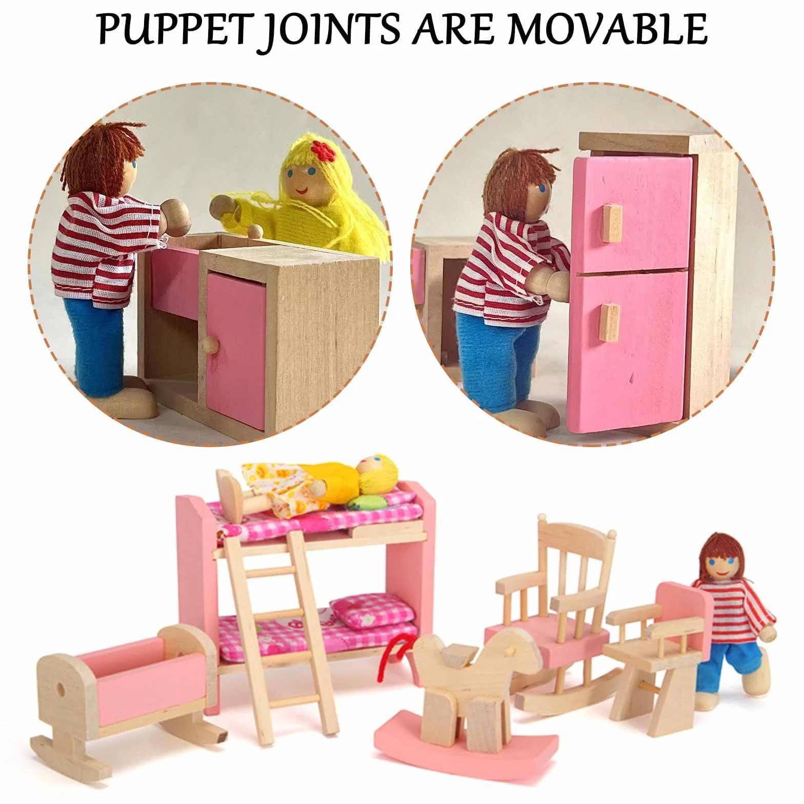BDSHUNBF Casa delle bambole in Legno, Set di 7 Persone, Famiglia Bambole, Set Famiglia di Persone, Happy Family Dolls per Casa Bambole Legno Accessori Regalo