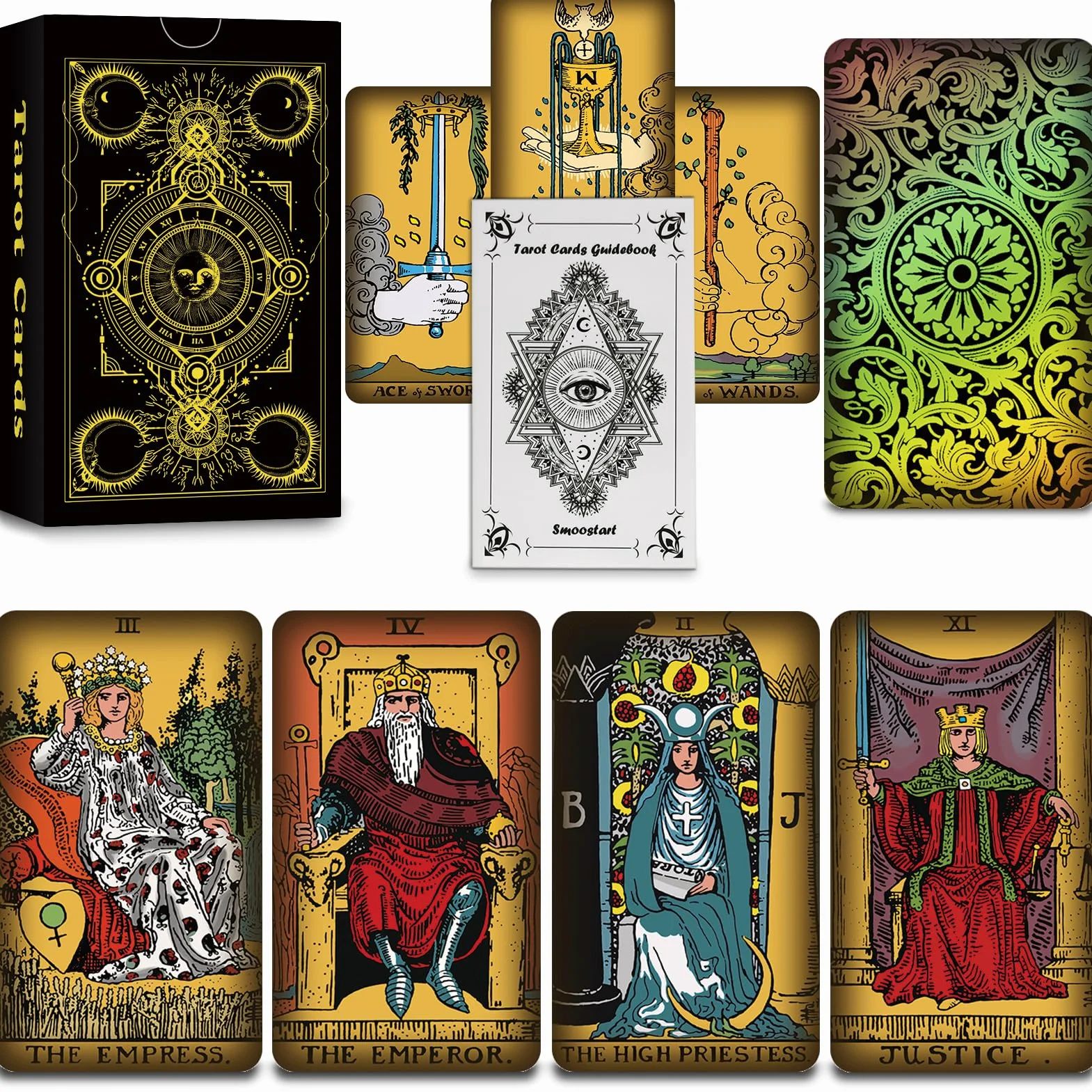 Smoostart 78 tarocchi con guida, mazzo di tarocchi classici per principianti e giocatori professionisti Gioco di predizione del futuro (design olografico senza cornice)