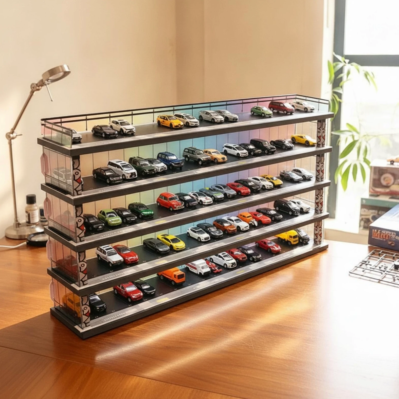 MagiDeal Espositore a Forma di Garage da Tavolo Mensola Trasparente Salvaspazio Porta Modellini di Auto per Stanza dei Giochi