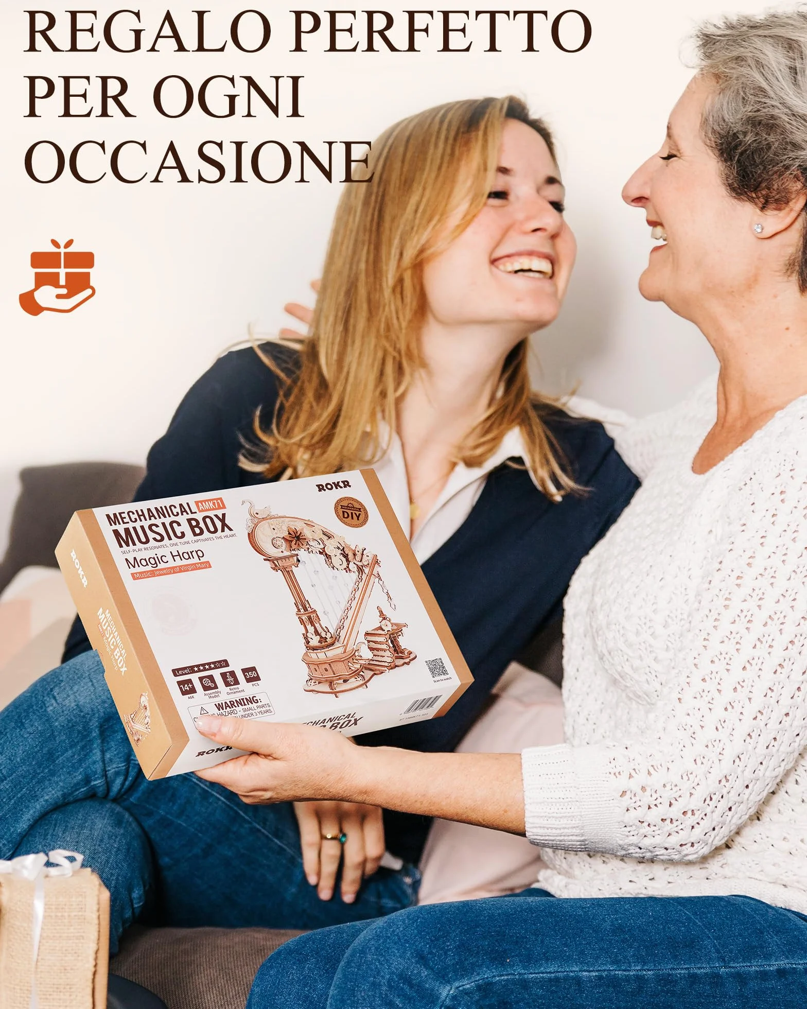 ROKR Puzzle 3D in Legno Arpa Modellismo da Costruire Adulti,Meccanico Musica Scatola,Regalo di Compleanno