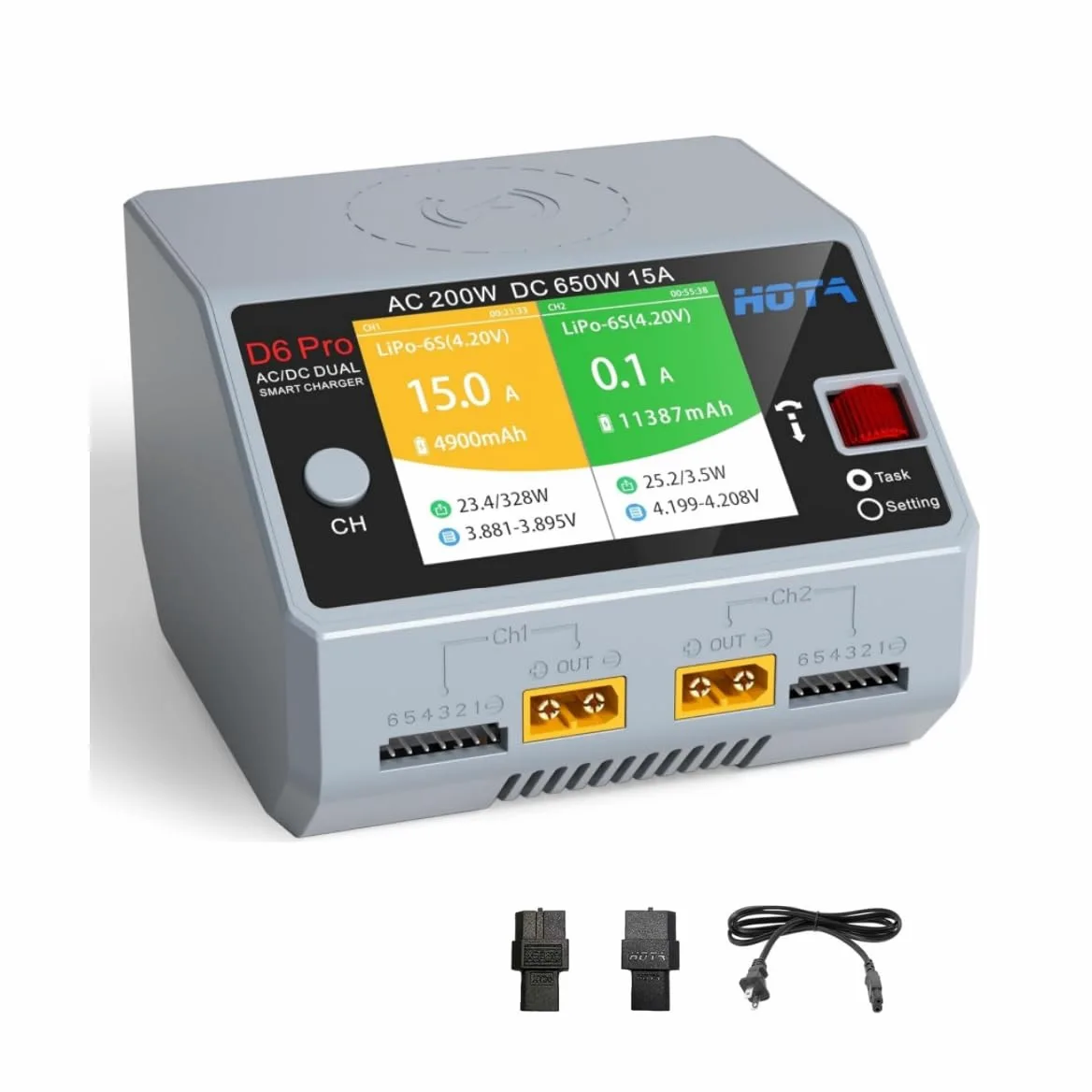 HOTA D6 Pro RC Batteria Dual RC Caricabatterie AC200W DC 325W 15A Balance Charger per RC LiHv Nicd NiMH Ricarica Batteria RC Auto RC Barca FPV Race Drone Parti
