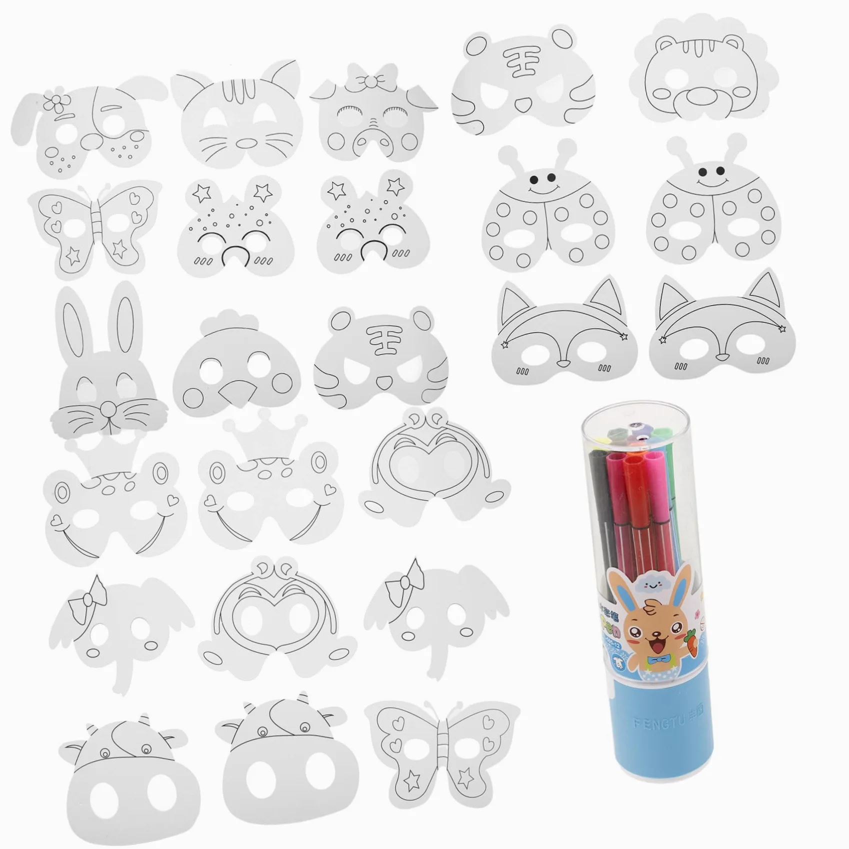 ibasenice Maschera Pig DIY per Bambini con Set di Maschere di Animali da Decorare in Carta, 24 Pezzi con 12 Colori Acquerello per Performance e Attività Artigianali Stile Casuale