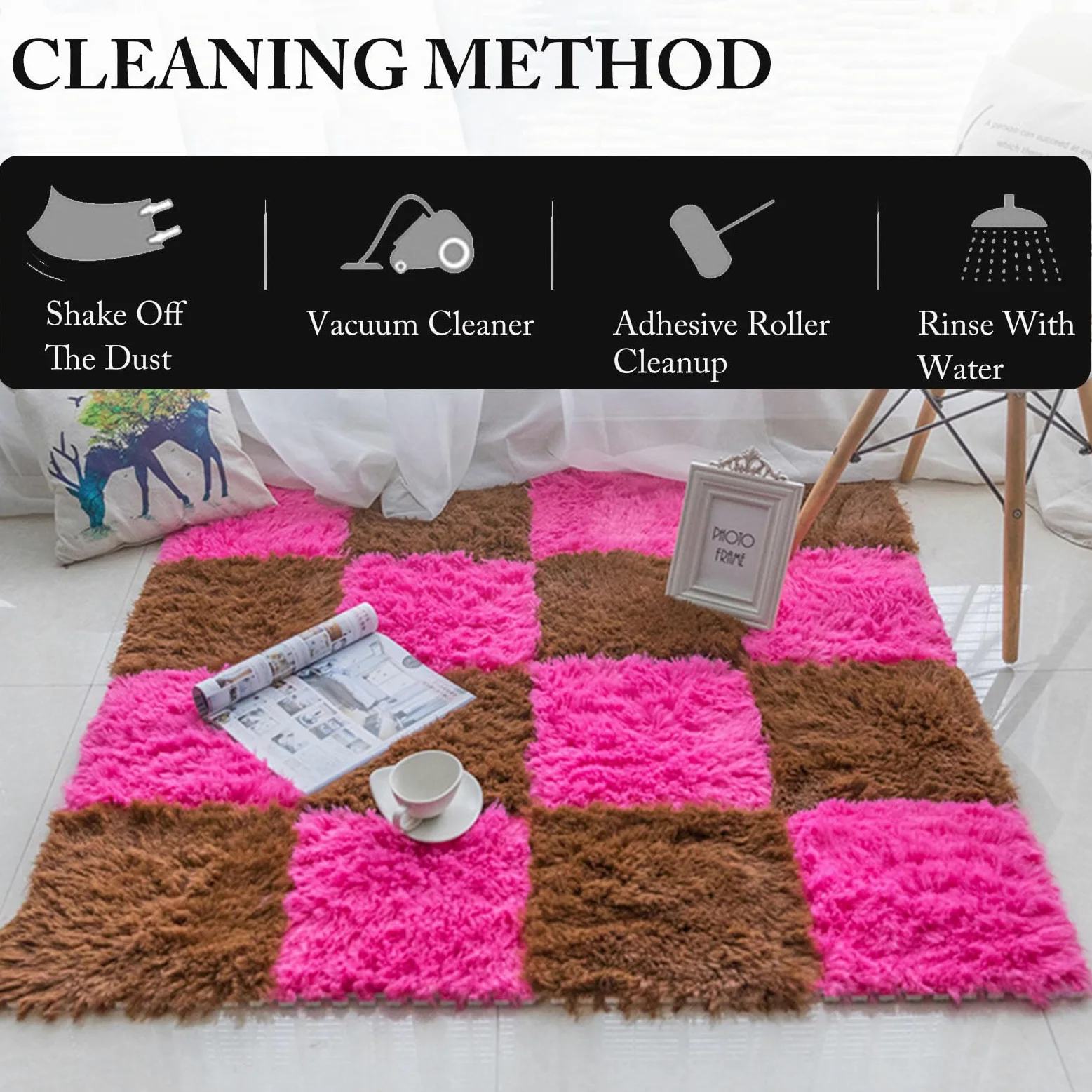 Tappeto in Schiuma ad Incastro Splice, Puzzle in Peluche, Tappetino in Schiuma ad Incastro, soffice e Morbido, Piastrelle per Pavimenti in Peluche, Arredamento per la CAS,Gray+apricot-10pcs