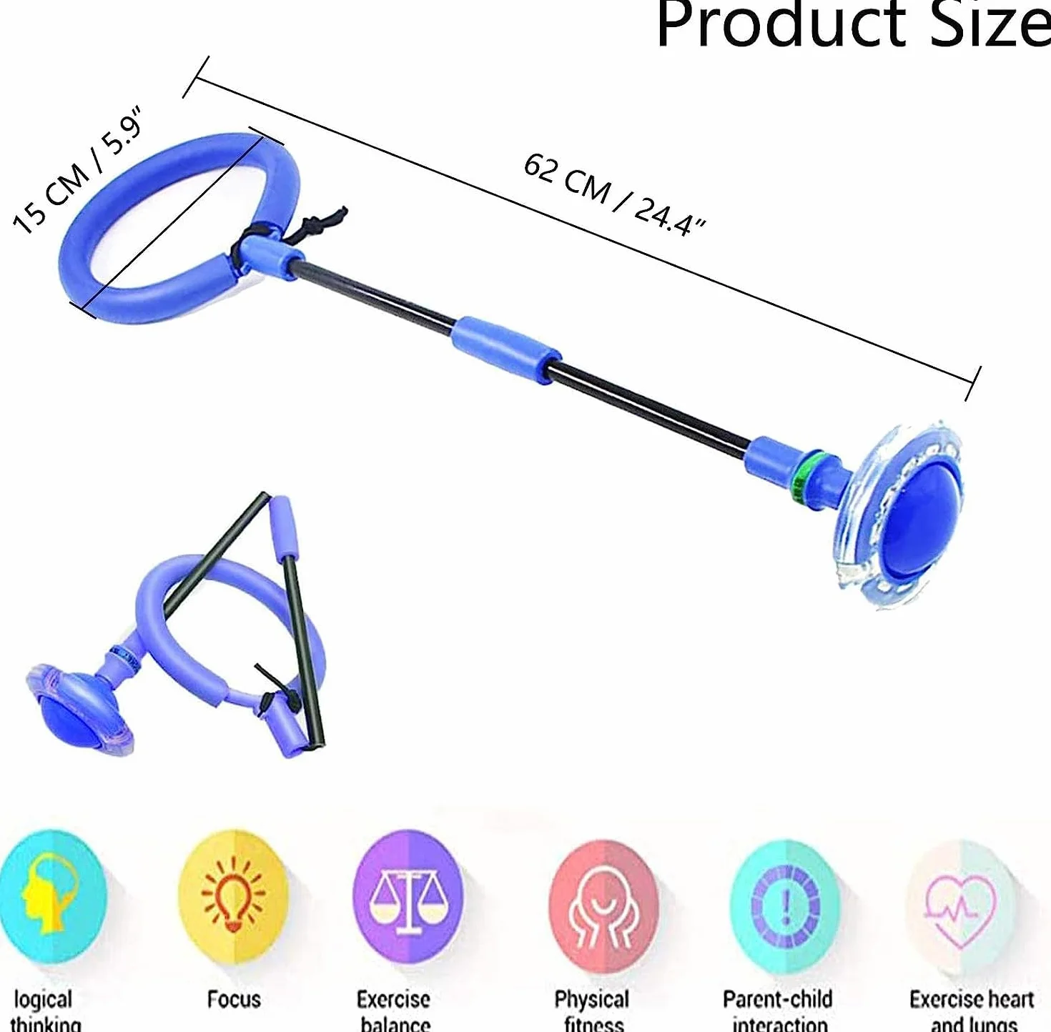 Q-WOOFF Anello lampeggiante per bambini, palla di salto, pieghevole, adatto per giochi di abilità, per bambini o adulti, esercizio (blu-1)