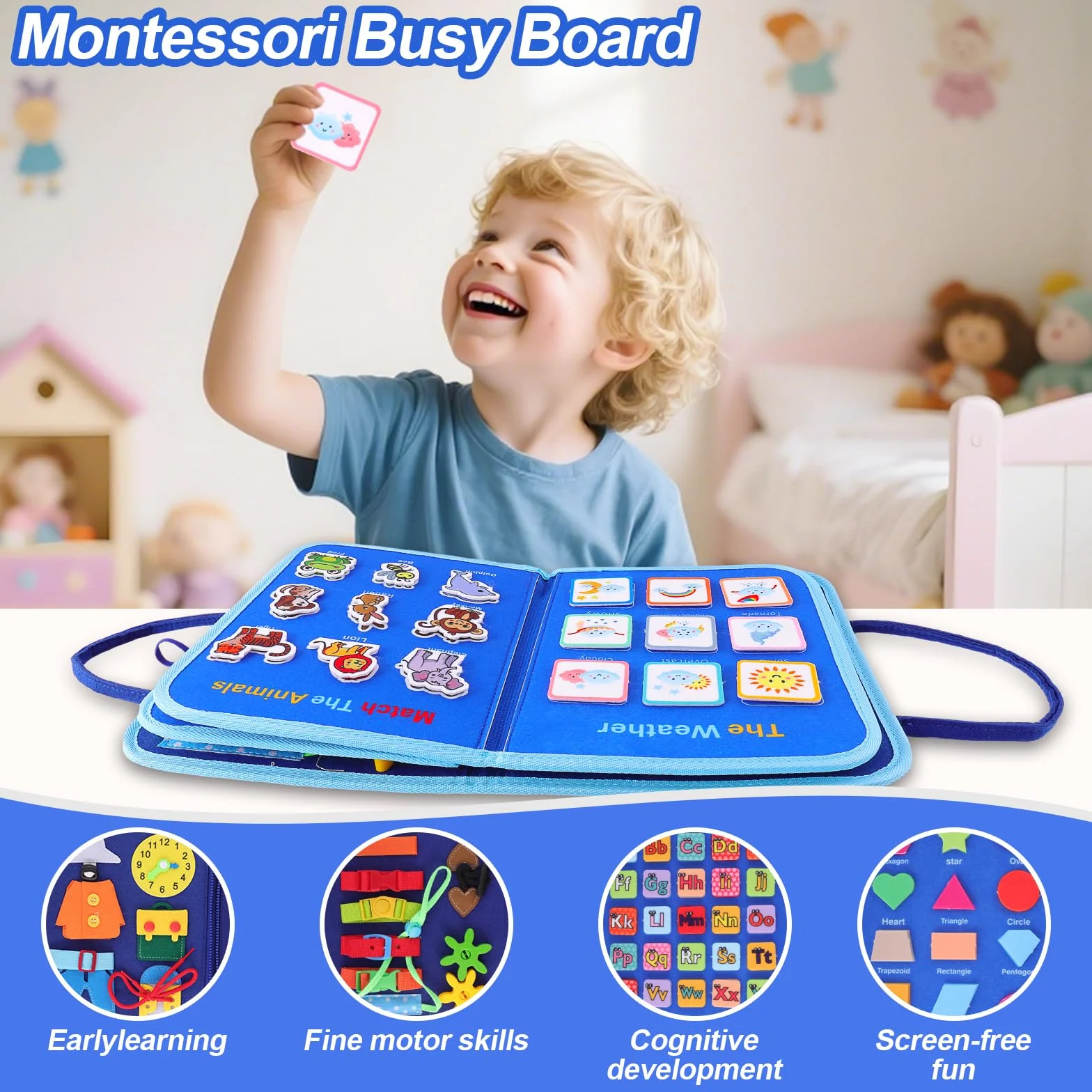 Libro Montessori Interattivo Busy Board Valigetta Sensoriale Bambini Giochi Educativi
