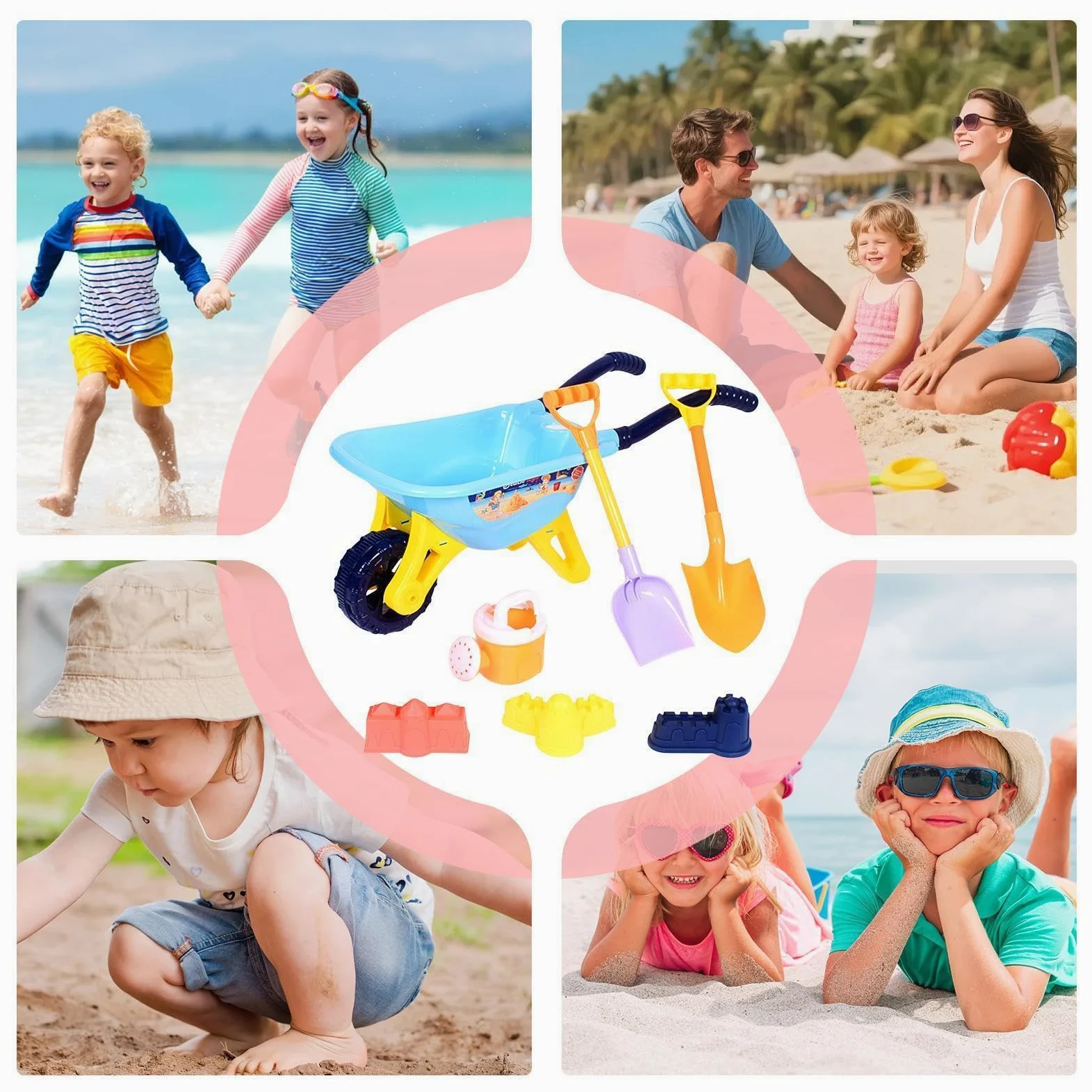 Giocattoli da Spiaggia per Bambini 7 Pezzi Secchiello Rastrello e Formine | Giochi di Sabbia per Attività all'Aperto per Feste Mare Giochi Piscina Giardino Campeggio Picnic Casa