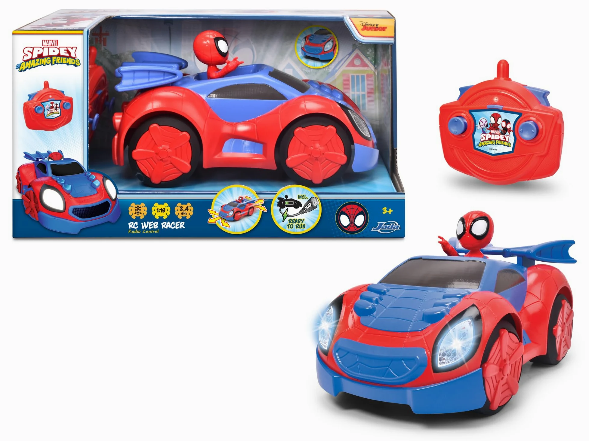 Jada- Radiocomando Spidey Web Crawler, 20323000, cm 17, scala 1:24, 1 canale, +3 anni