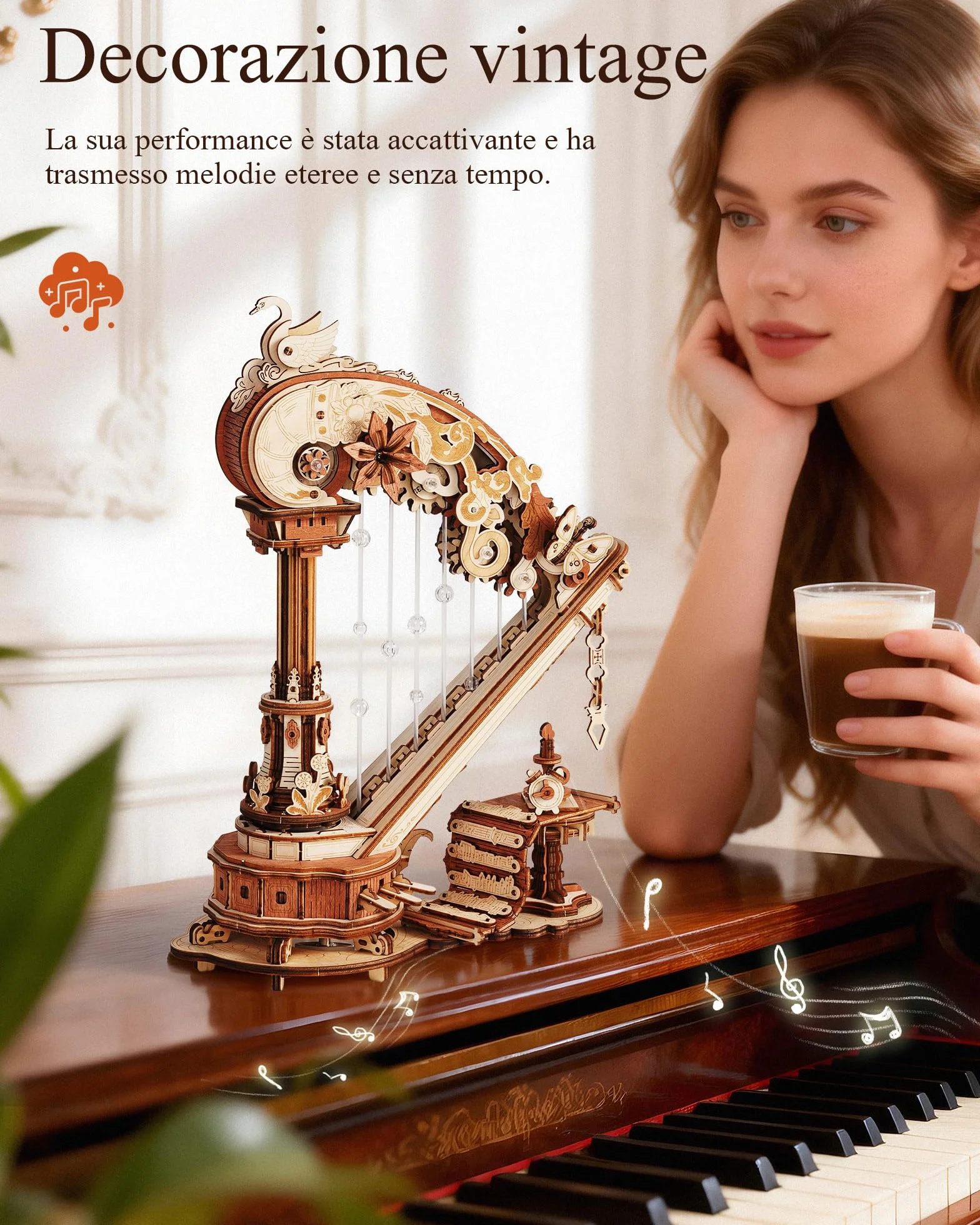 ROKR Puzzle 3D in Legno Arpa Modellismo da Costruire Adulti,Meccanico Musica Scatola,Regalo di Compleanno