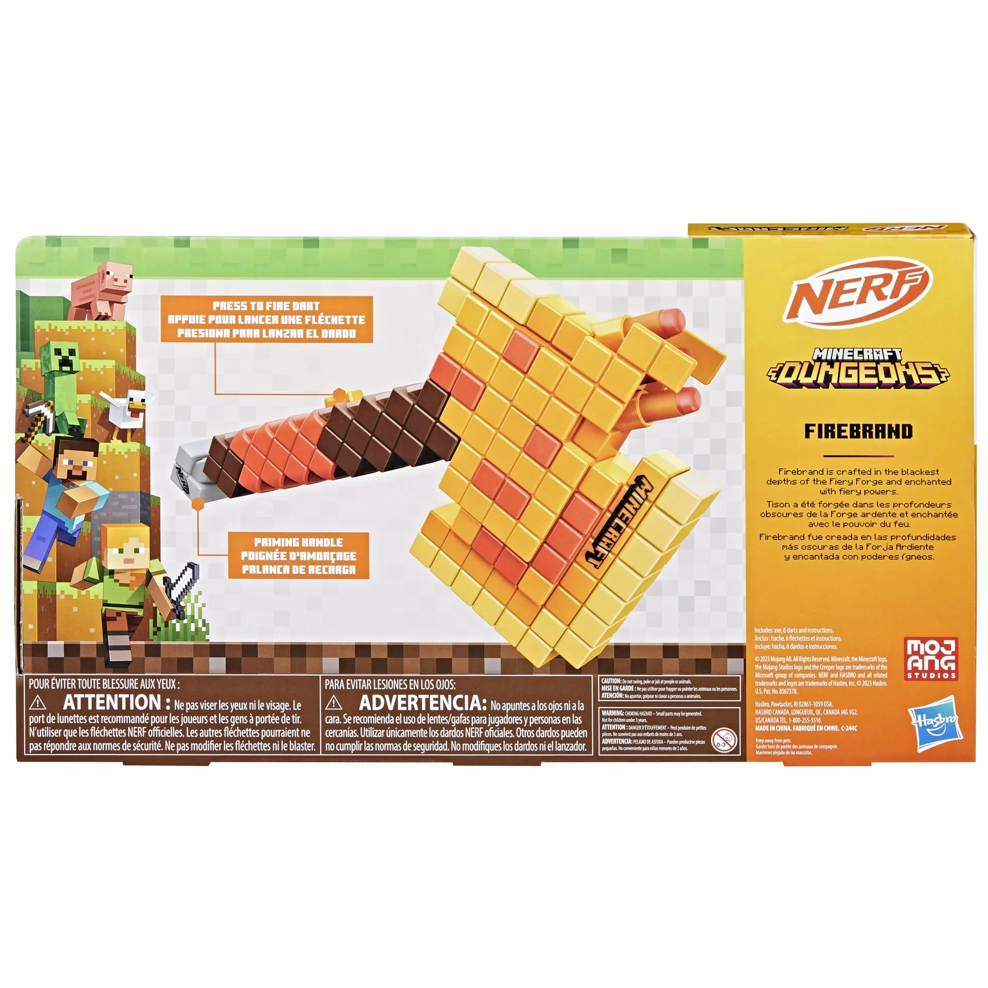 Nerf Minecraft Firebrand Ascia Lancia-Dardi 6 Dardi Gommapiuma Giocattolo