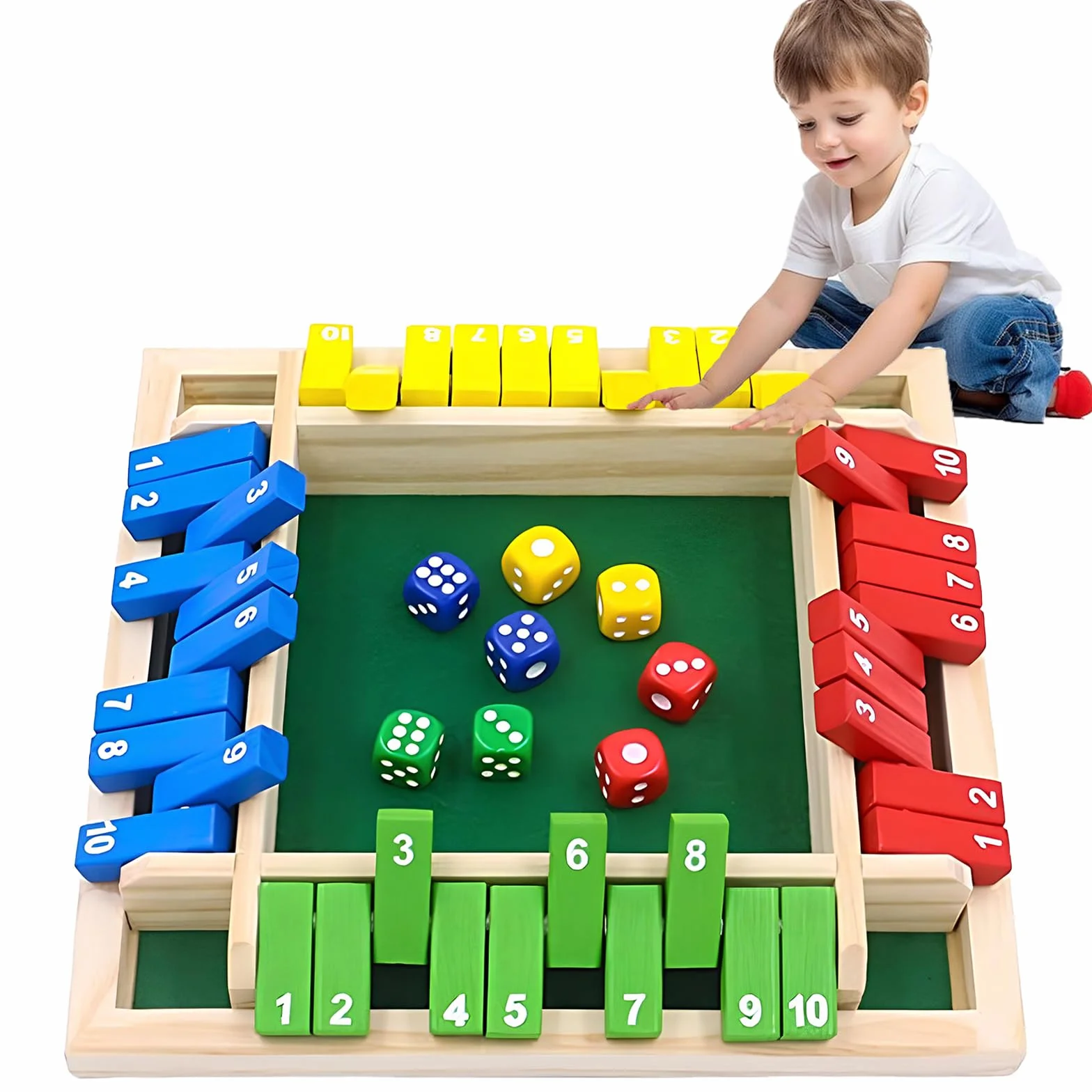 Shut The Box 2-4 Giocatori Giochi da Tavolo,Gioco da Tavolo in Legno con 8 Dadi,Giochi di Matematica,Classico Gioco da Tavolo,Gioco di Matematica per Bambini e Adulti