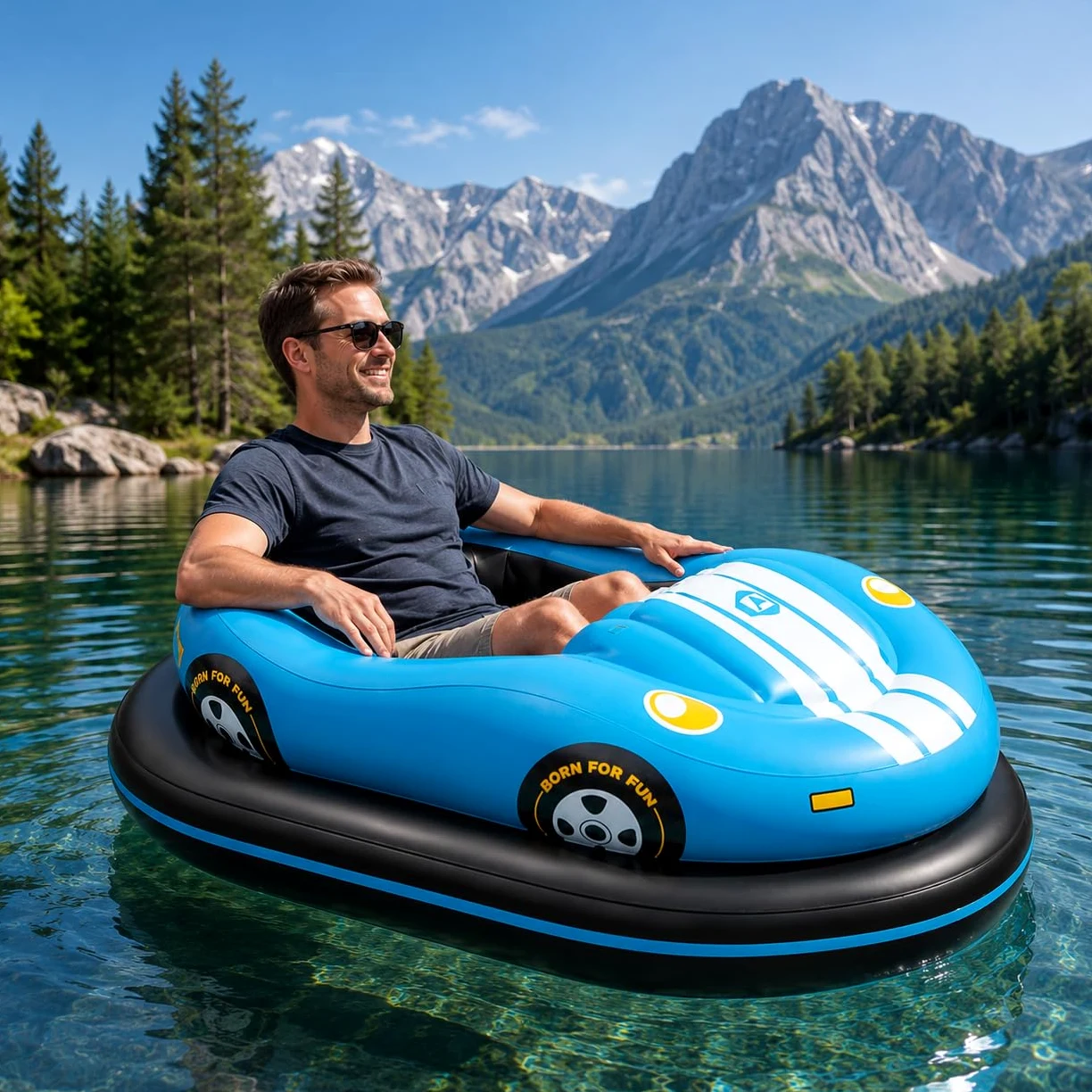 Materassino Galleggiante Motorizzato per Adulti, Lettino Gonfiabile Elettrico con Controllo a 4 Direzioni, Autonomia 40–60 Minuti, Portabicchieri, per Piscina e Acque Calme Blue-1battery