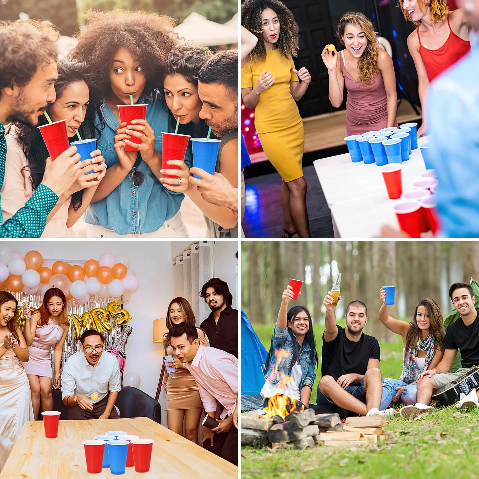 Beer Pong, 40 Beer Pong (20 Rosse e 20 Blu) + 12 Palline, 500ML Riutilizzabil Plastic Party Cups, Tazze da Festa per Giochi di Bevute,Festa di Natale Divertimento e Gioco
