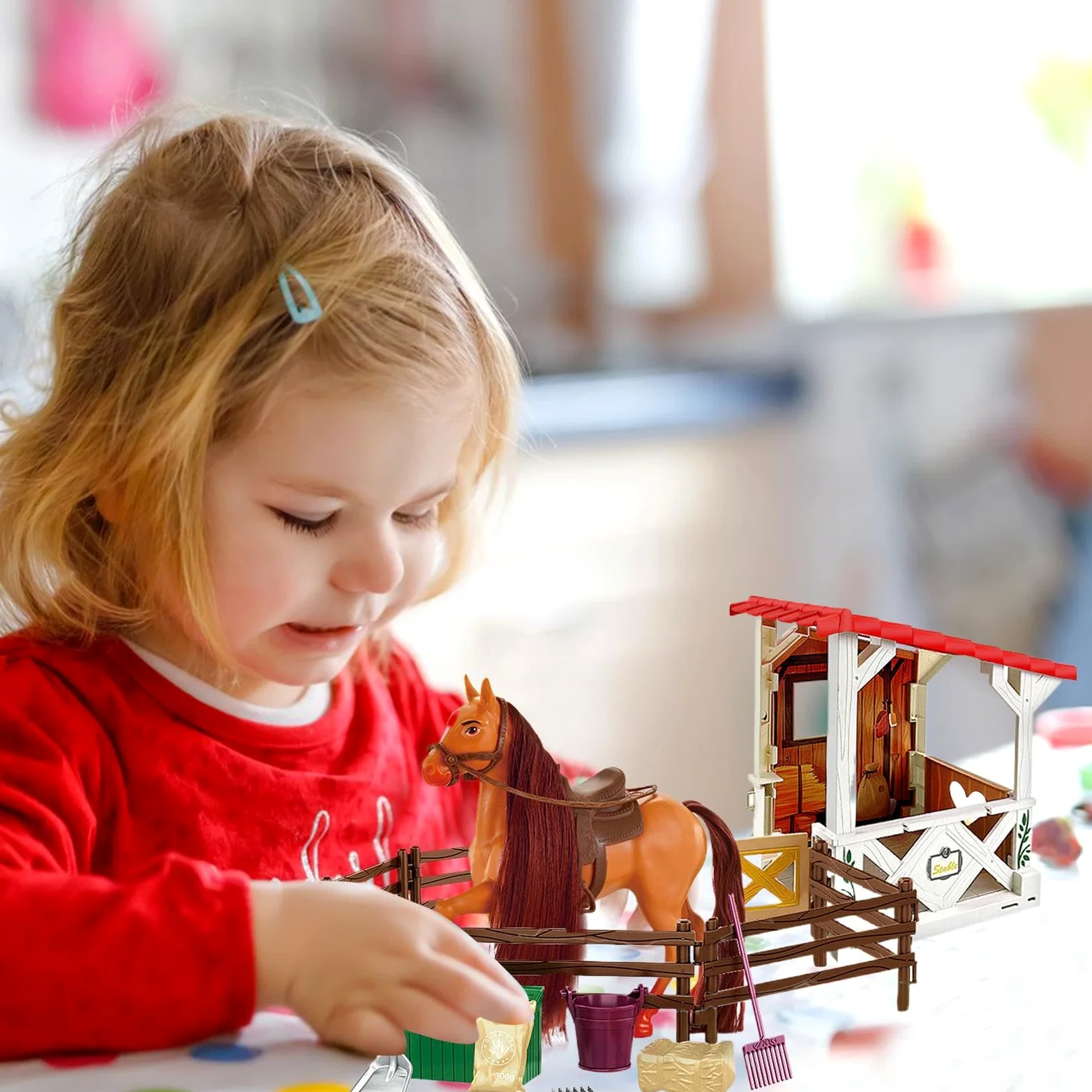 Set Giocattolo Set di Giocattoli Realistico del Club Equestre con della | Per Bambini Piccoli Compleanno Immaginativo Fattoria Con Stalla Figurine E Fienile