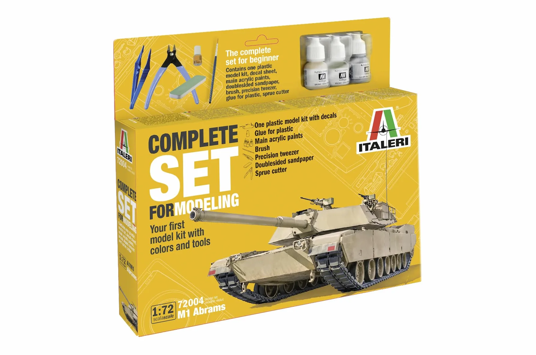 Italeri 72004 1:72 - Set completo M-1 Abrams, modellismo, kit da costruzione, modellismo a pavimento, fai da te, hobby, incollaggio, kit in plastica, accessori inclusi