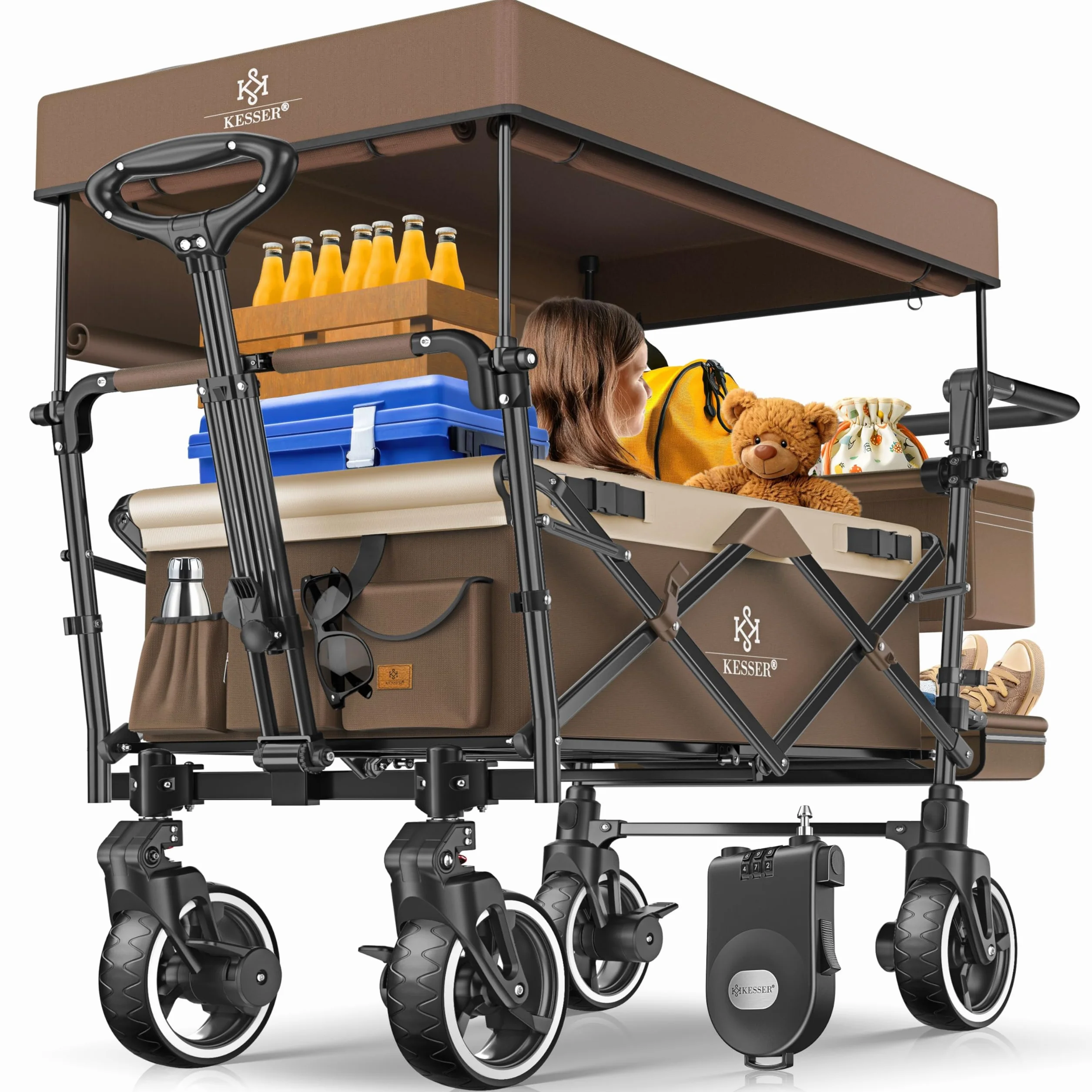 KESSER GTS-9100 - Carrello pieghevole con tetto, portata fino a 150 kg, con ruote in gomma dura e freni di stazionamento anteriore/posteriore, con serratura, copertura, intemperie e protezione da