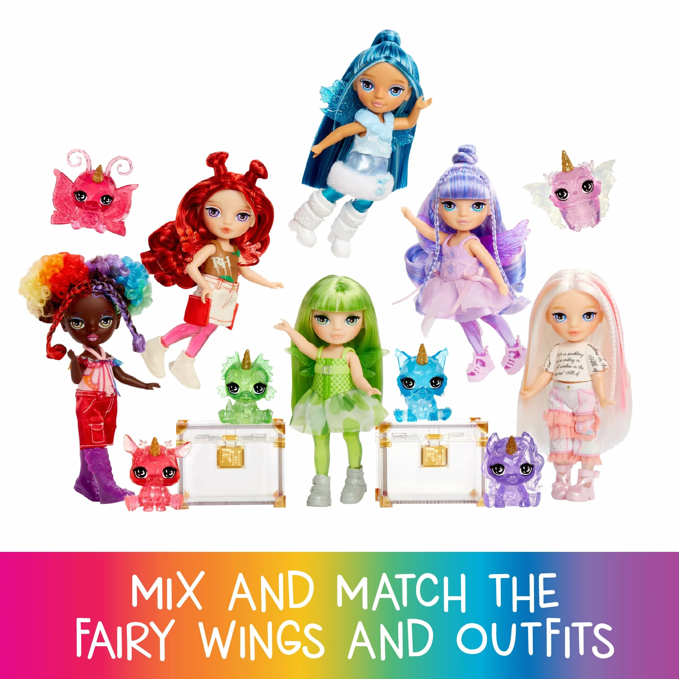 Rainbow High Littles Rainbow Fantasy Fairies & Pet - Amethyst, Viola - Bambola Piccola 14 cm Snodata e Animaletto Magico Unicorno Pegaso Fantasy con Ali da Fata intercambiabili. Età 4+