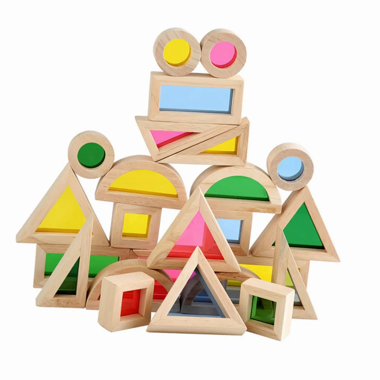 24 Blocchi in Legno Colorati Montessori Educativo per Riconoscimento Colori e Costruzioni Impilabili per Sviluppo Intelligenza e creatività