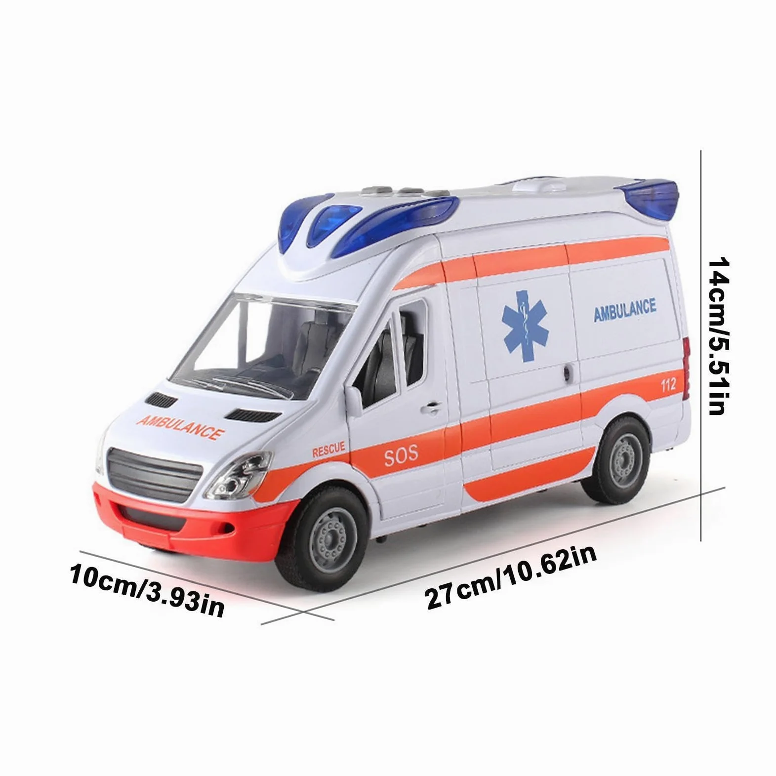 Ambulanza con auto giocattolo - Grande porta posteriore che può essere aperta con barella - 30 cm - Veicolo di salvataggio medico, furgone di emergenza con luce e suono, di ruolo per bambini d