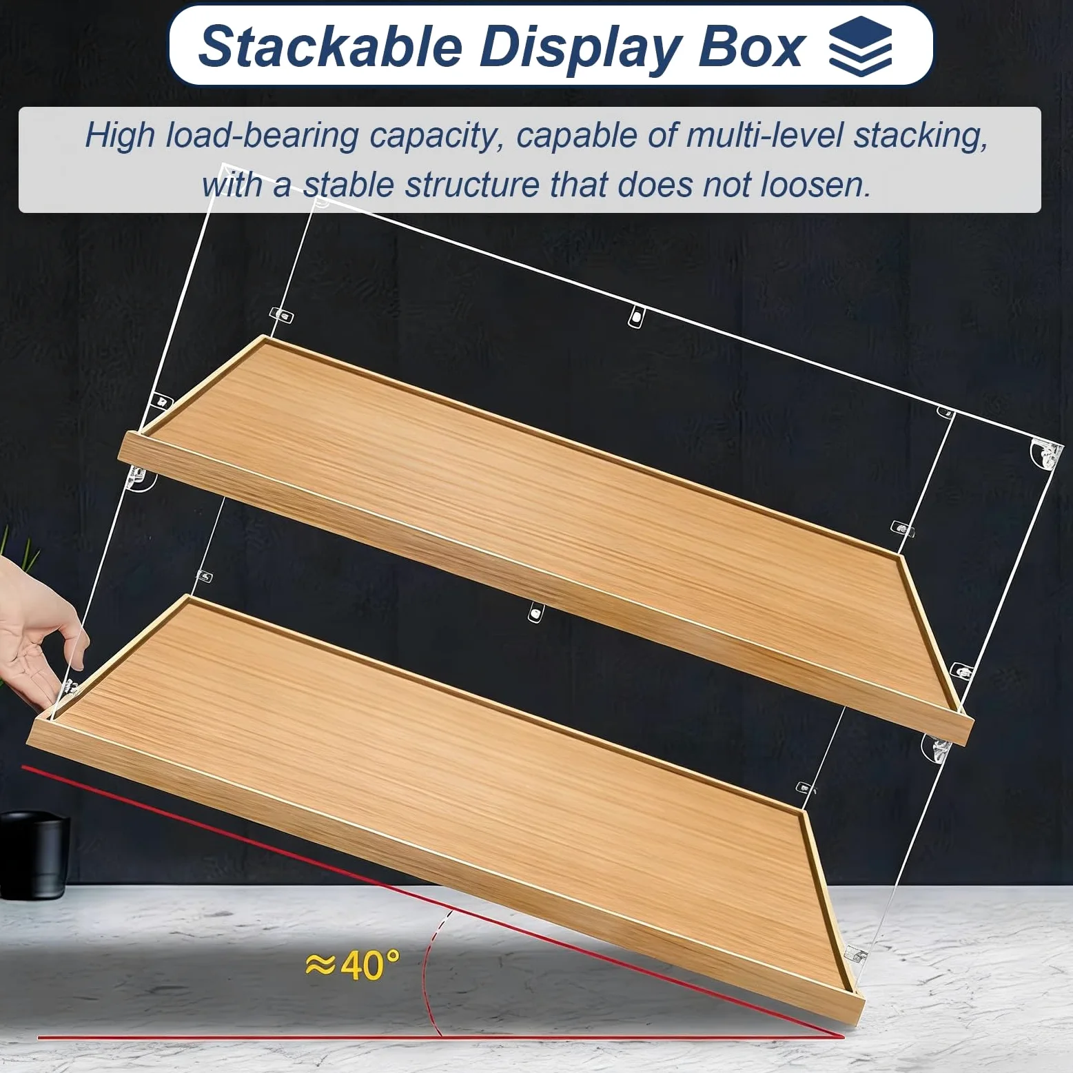 Teca Plexiglass Vetrina in Acrilico Alta 40-80 cm, Scatola Impilabile | Vitrina da Esposizione Antipolvere in Plastica, Cofanetto Cubo Fai da Te per Trofei(Wood,60x60x75cm/24x24x30in)