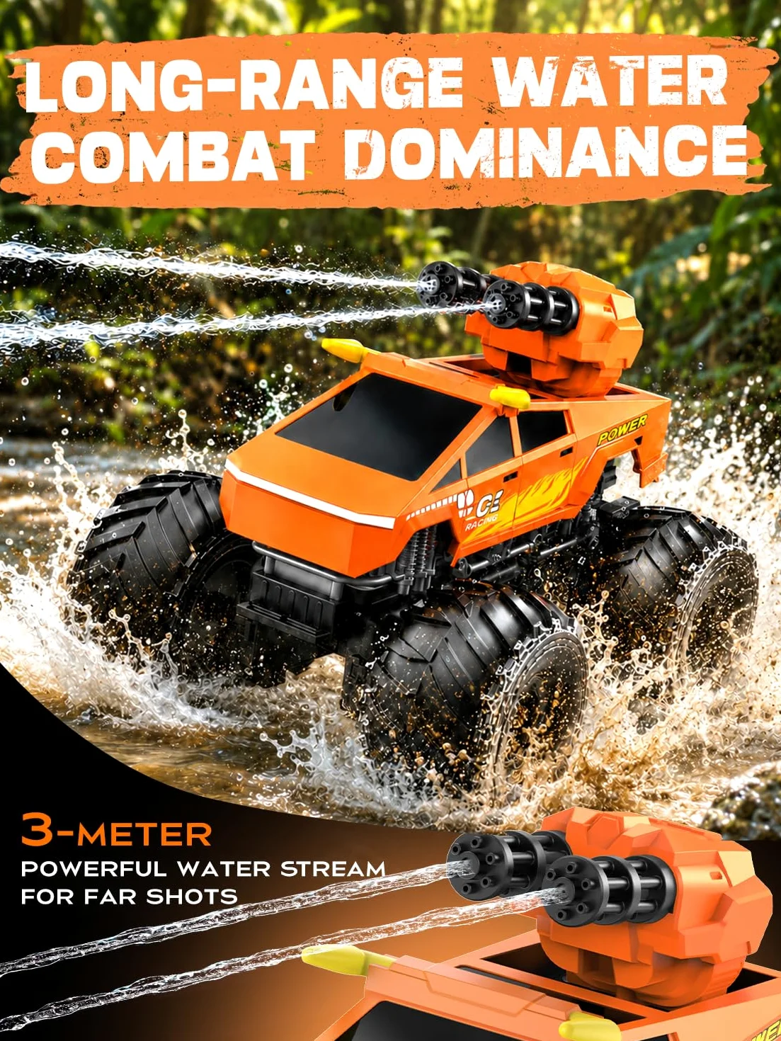 Anfibio Macchina Telecomandata per Bambini - RC Car con Cannone ad Acqua | 2.4GHZ Monster Truck Rotazione 360°, 1:18 Auto Radiocomandata Giocattolo, Regalo Natale & Compleanno per Bambino 6-12 Anni