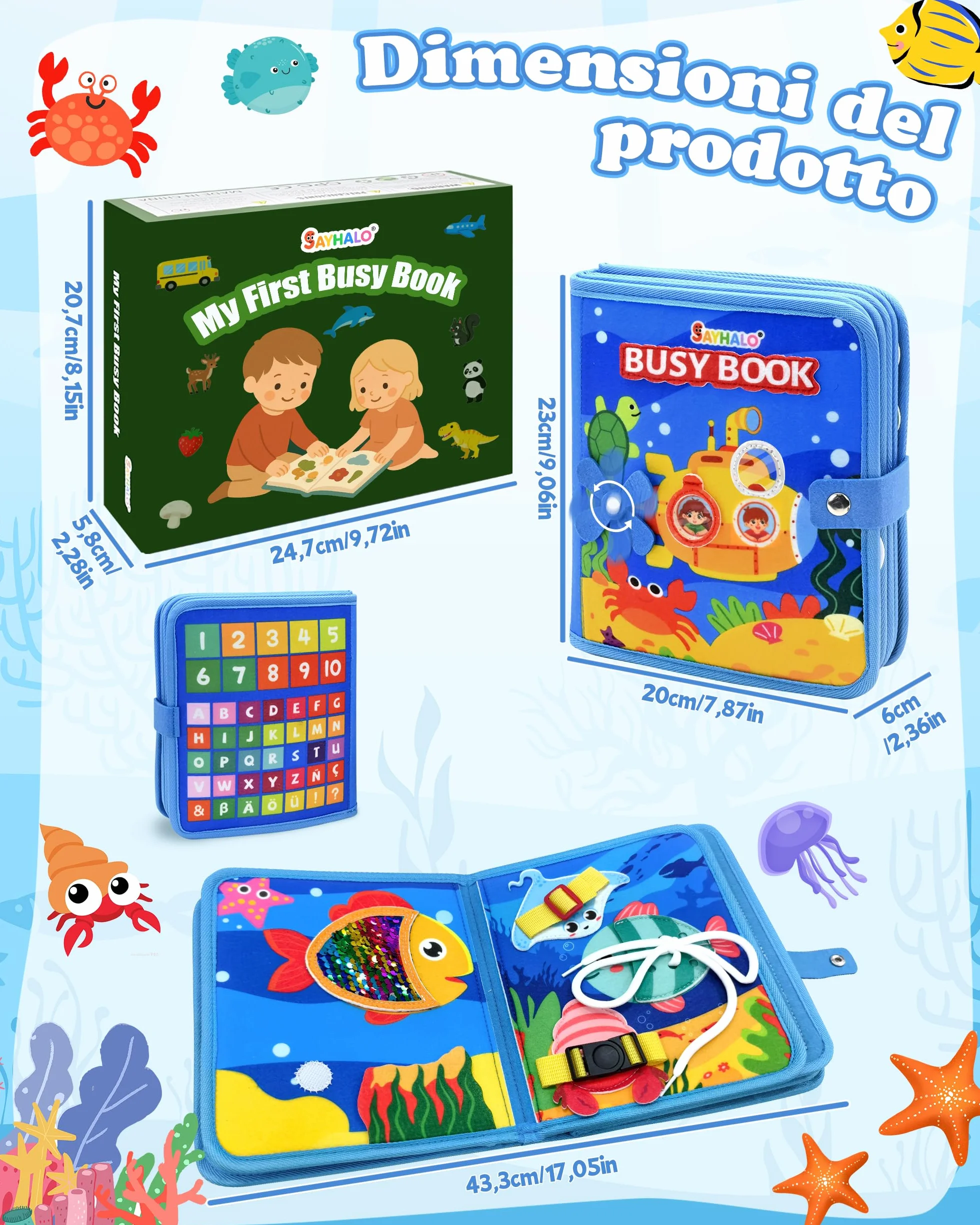 Busy Board Montessori Libro Interattivo 1-3 Anno - Giochi Montessori Sensoriale Educativo Valigetta Regalo Bimbo