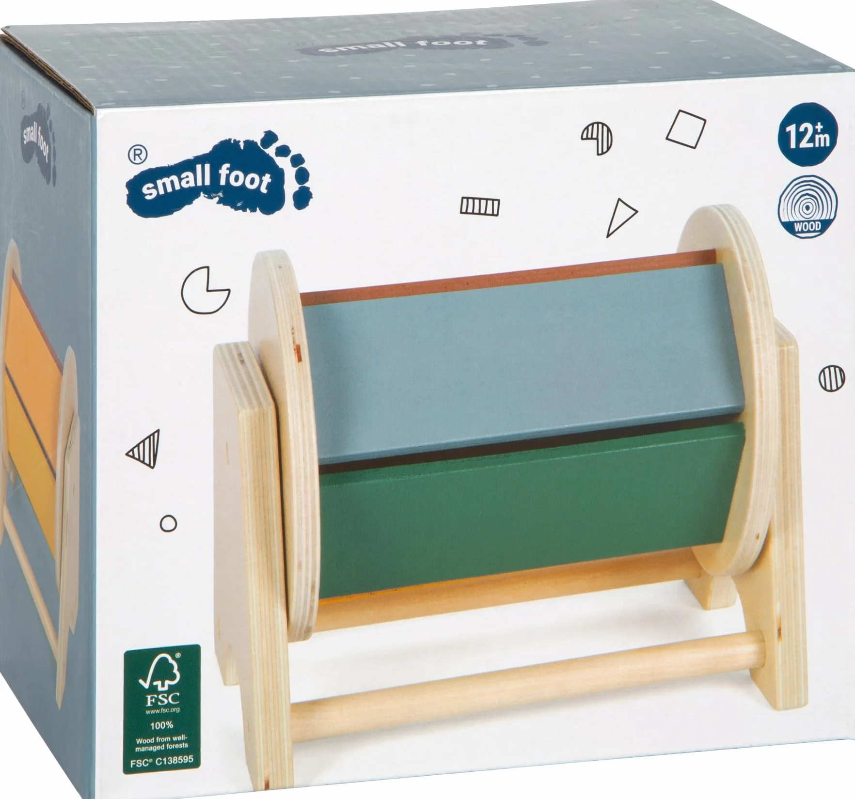 Small Foot Tamburello Girevole in Legno FSC 100% Certificato, Ruota Arcobaleno con 5 superfici Colorate, Giocattolo per Bebè dai 6 Mesi, 12742