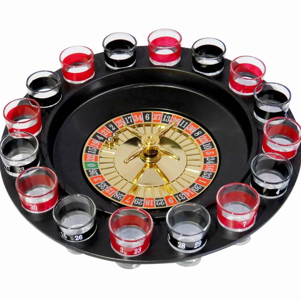 Evelots Bere Gioco di Vetro Roulette W/2 Palle & 16 Bicchierini da Colpo, Stile Casinò