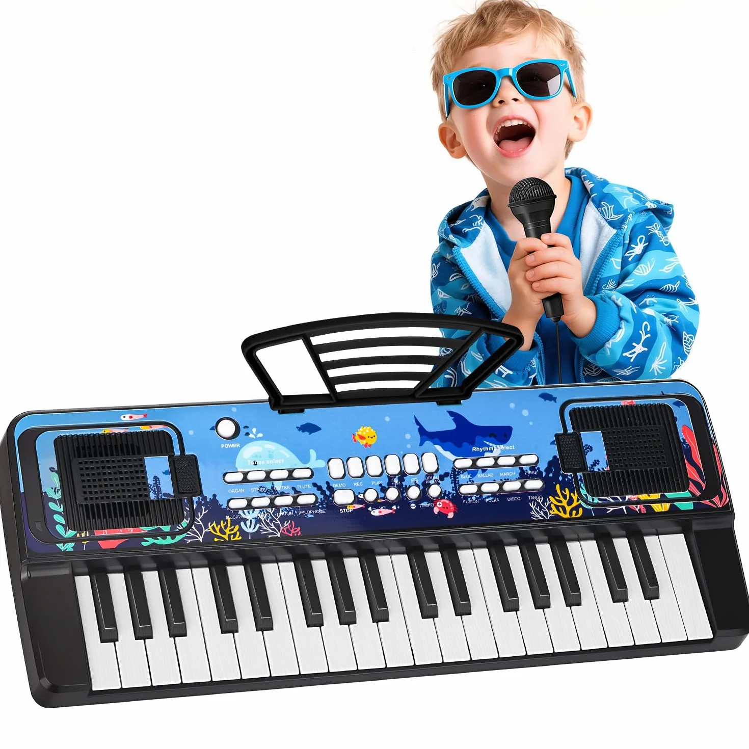 Bambini Tastiera Pianoforte 37 Tasti - Portatile Giocattolo Pianola Tastiera Musicale Elettrica Piano con Microfono Leggio, Compleanno Natale Regalo 3 4 5 6 Anni Ragazze Ragazzi, Nero
