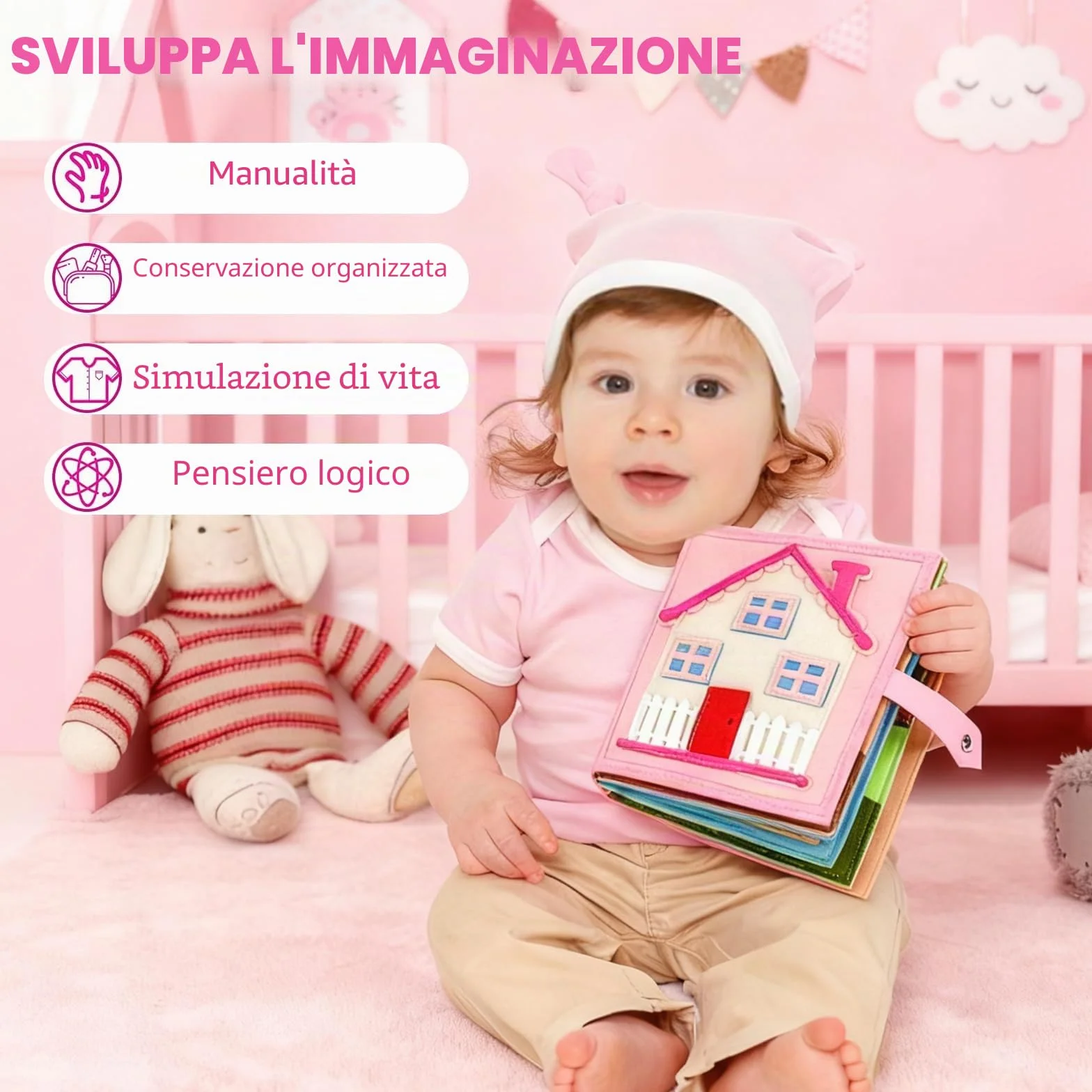 Libro Sensoriale Montessori per Bambini 1-6 Anni, Gioco Educativo 3D in Feltro