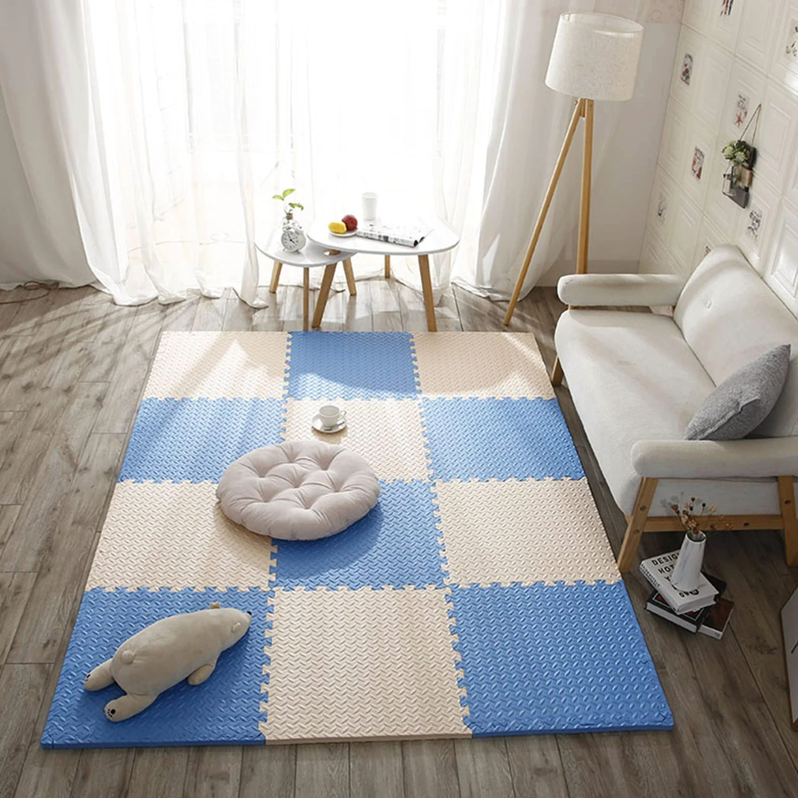 Generico Tappetino Puzzle in Schiuma ad Incastro per Bambini, 10 Piastrelle reversibili Impermeabili Antiscivolo in Eva per Pavimenti, tappetini Morbidi per Sala Giochi e Yoga, tappetini Colorati per