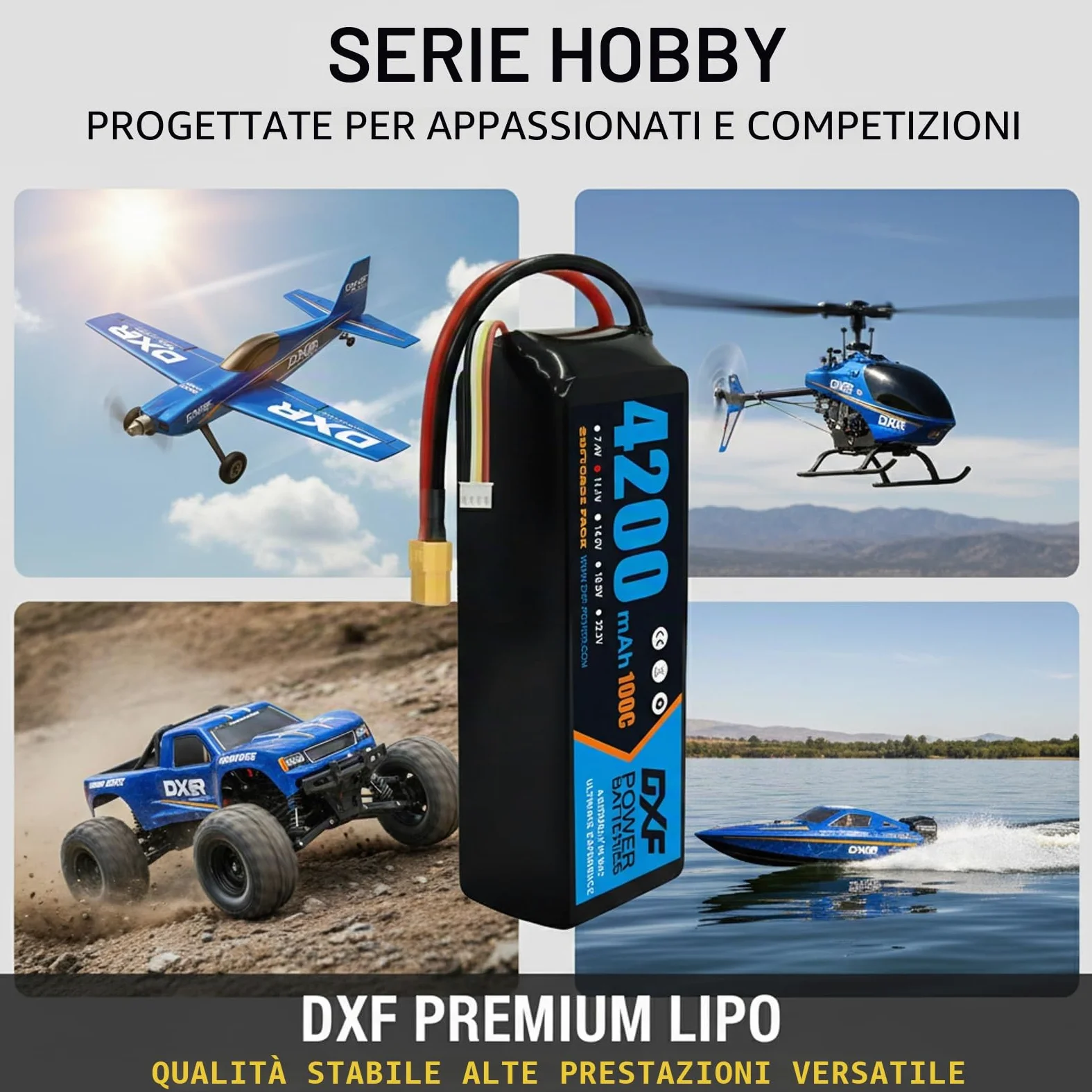DXF Batteria LiPo 3S 11.1V 4200mAh 100C Spina XT60 Auto RC 1/8 1/10 Truck Buggy Monster Jam Compatta Leggera Potente Gare Racing Modellismo 2 Pezzi