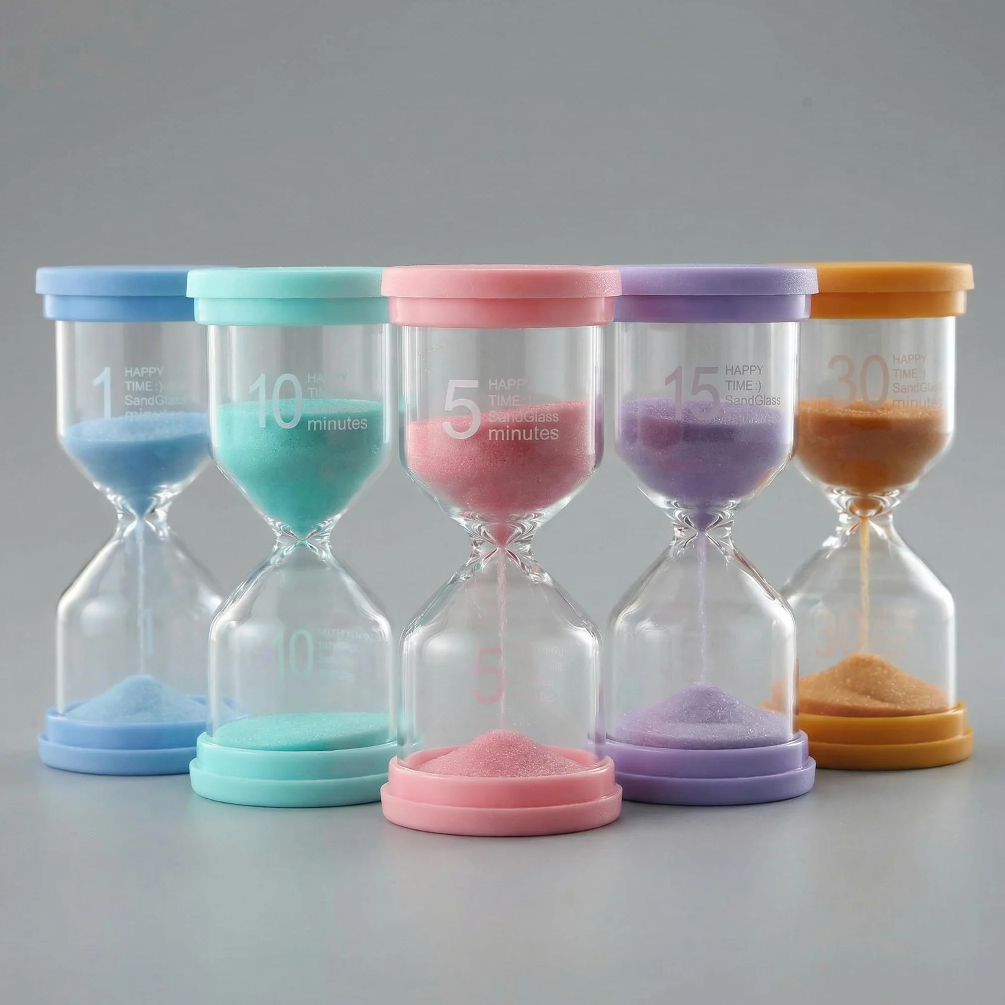Clessidra Bambini 5 Pezzi – Timer Visivo Colorato 1/5/10/15/30 Minuti, Clessidra Educativa in Plastica Anticaduta per Studio, Gioco e Casa