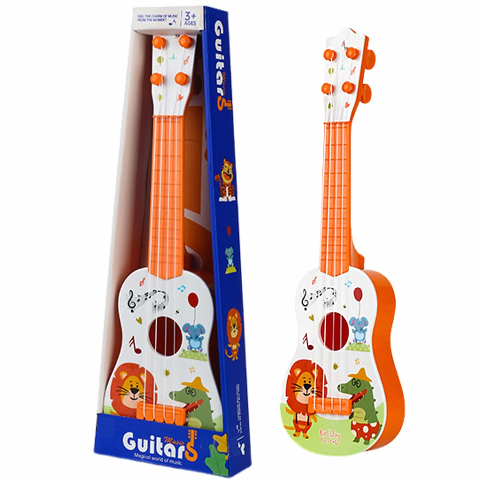 Mini Ukulele Giocattolo 41cm 4 Corde Regolabili per Bambini Principianti (Arancione)